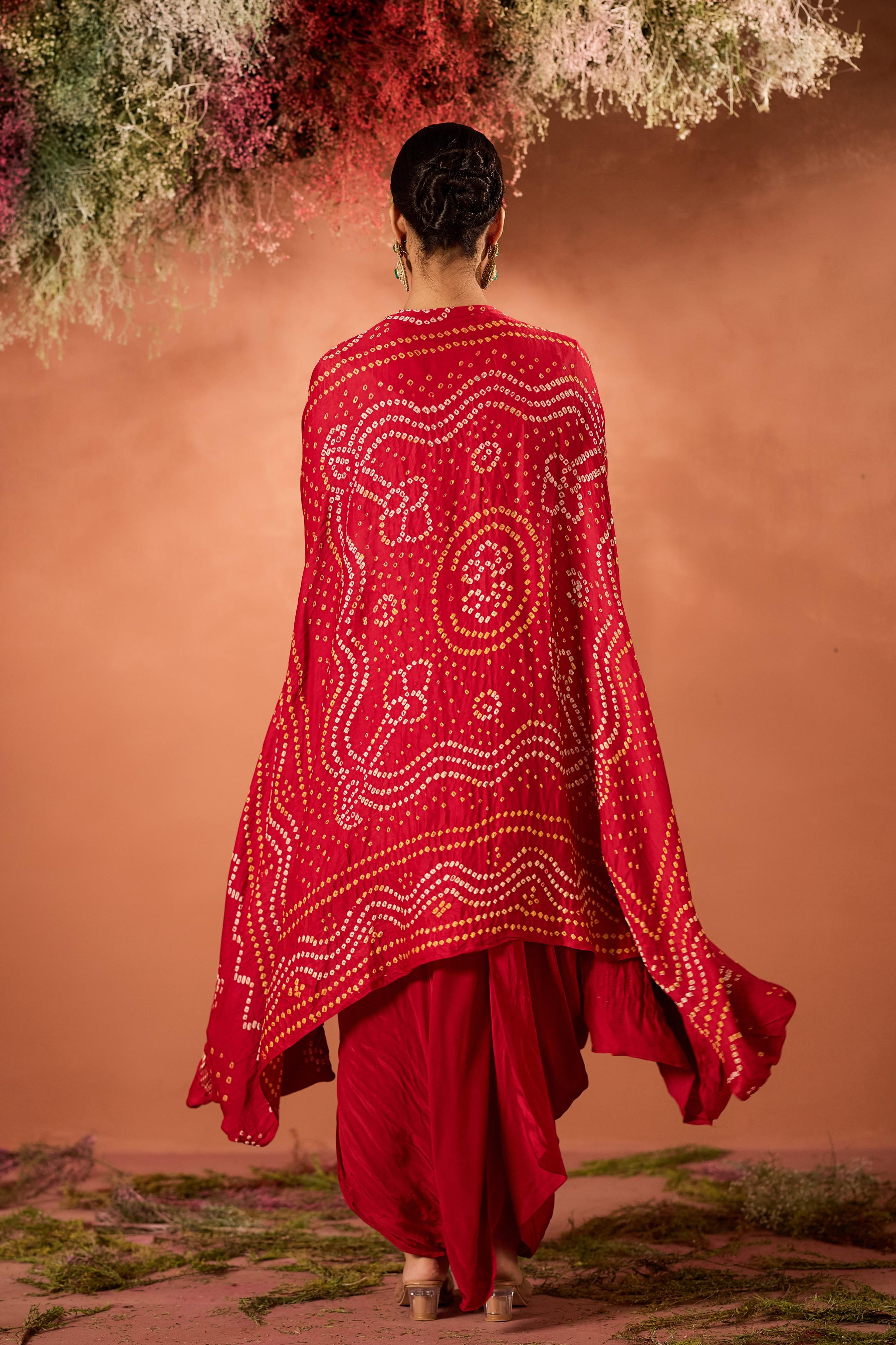 Crimson Red Embellished Satin Silk Draped Gown