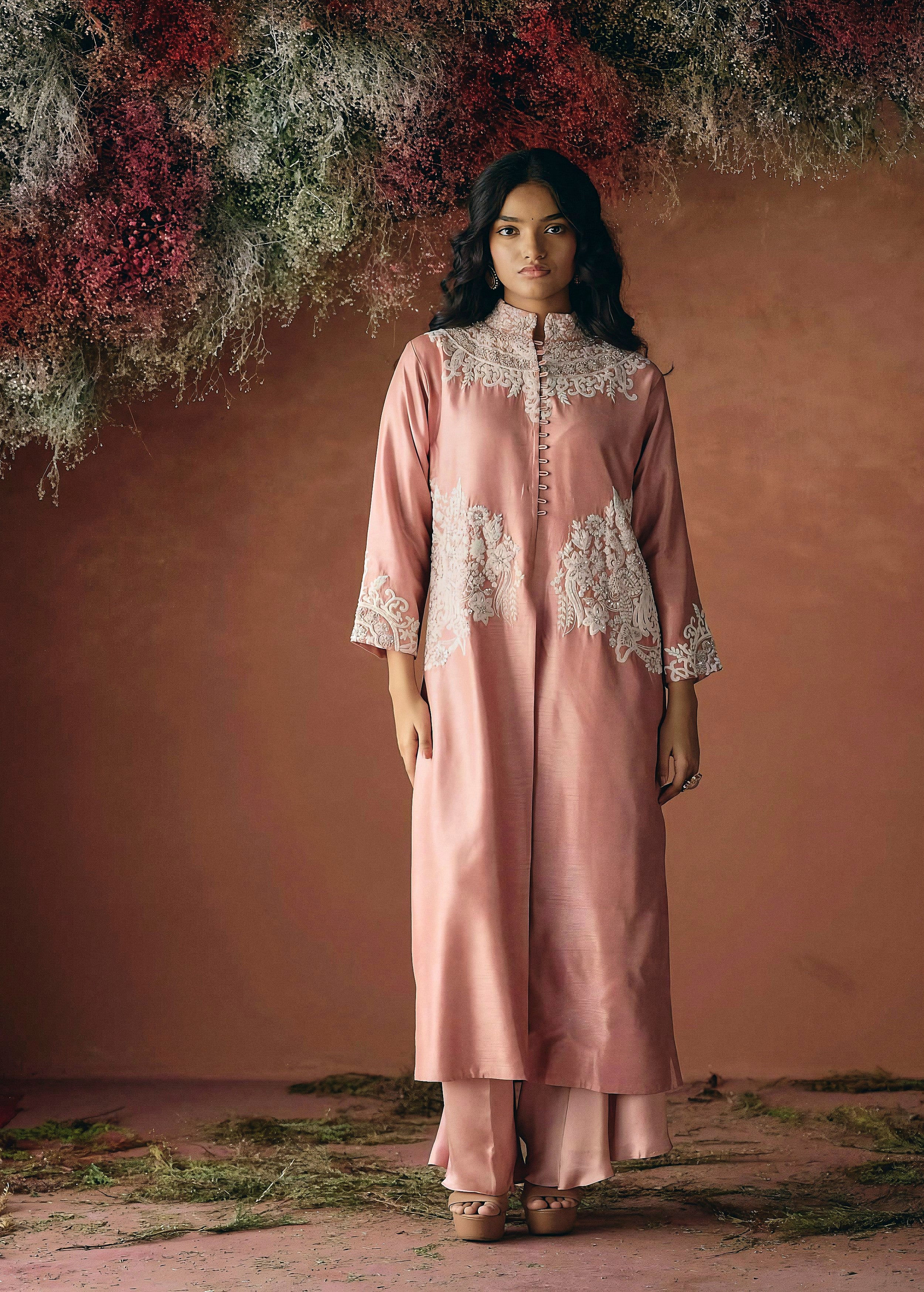 Blush Pink Embellished Raw Silk Kurta Set