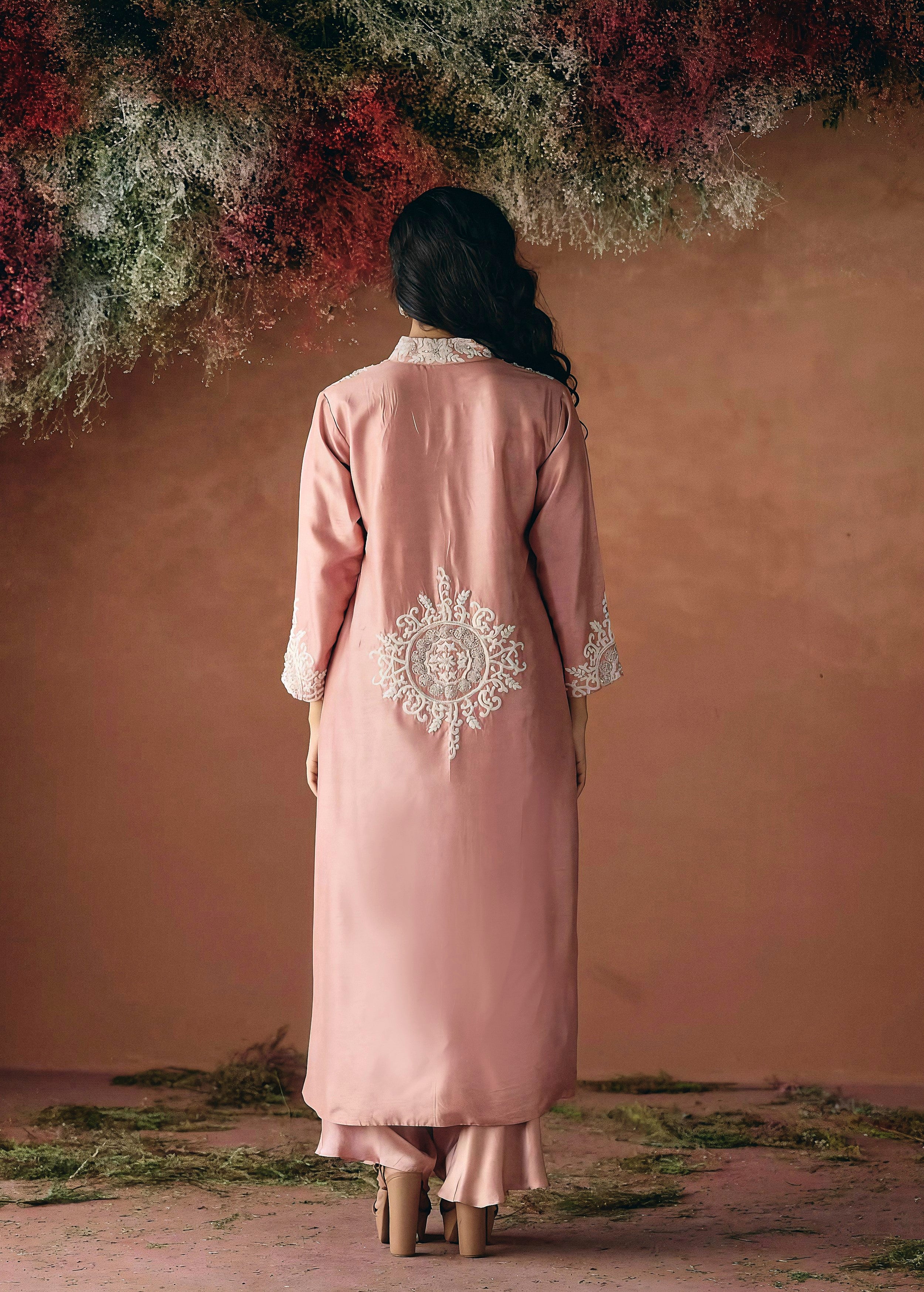 Blush Pink Embellished Raw Silk Kurta Set