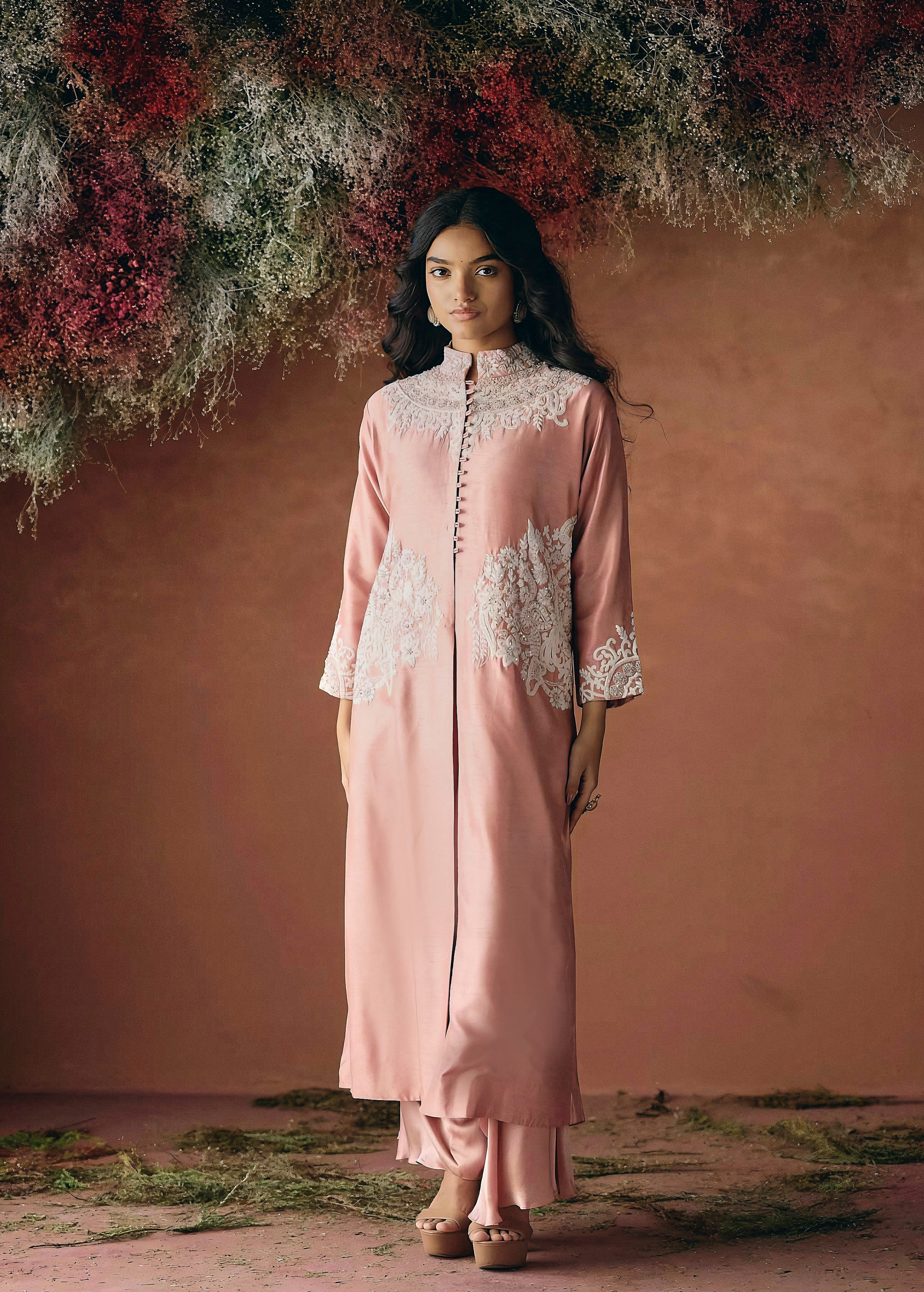 Blush Pink Embellished Raw Silk Kurta Set