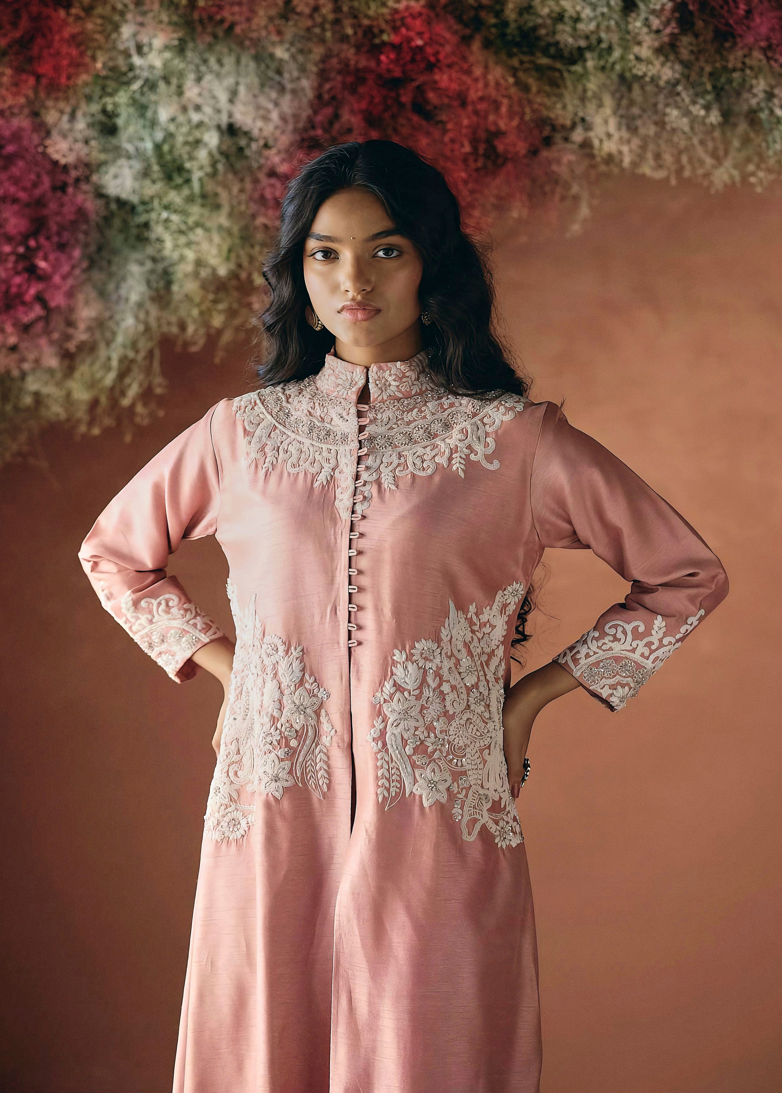 Blush Pink Embellished Raw Silk Kurta Set