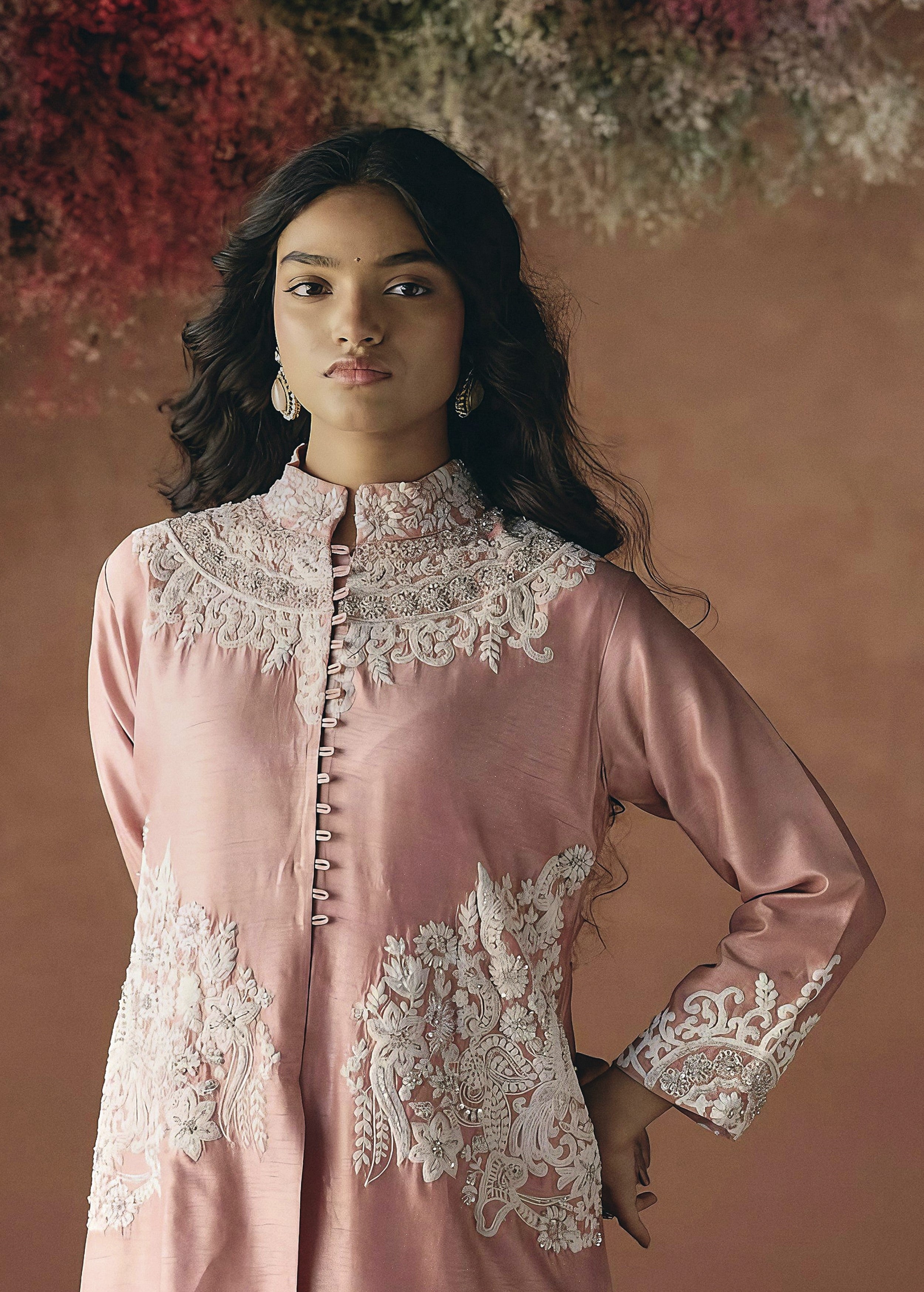Blush Pink Embellished Raw Silk Kurta Set