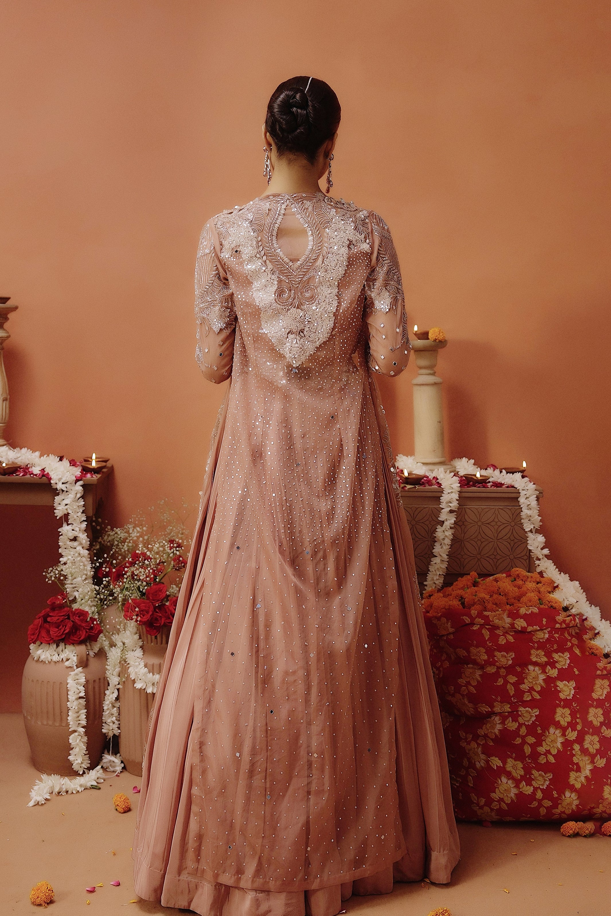 Blush Pink Embellished Satin Silk Lehenga Set