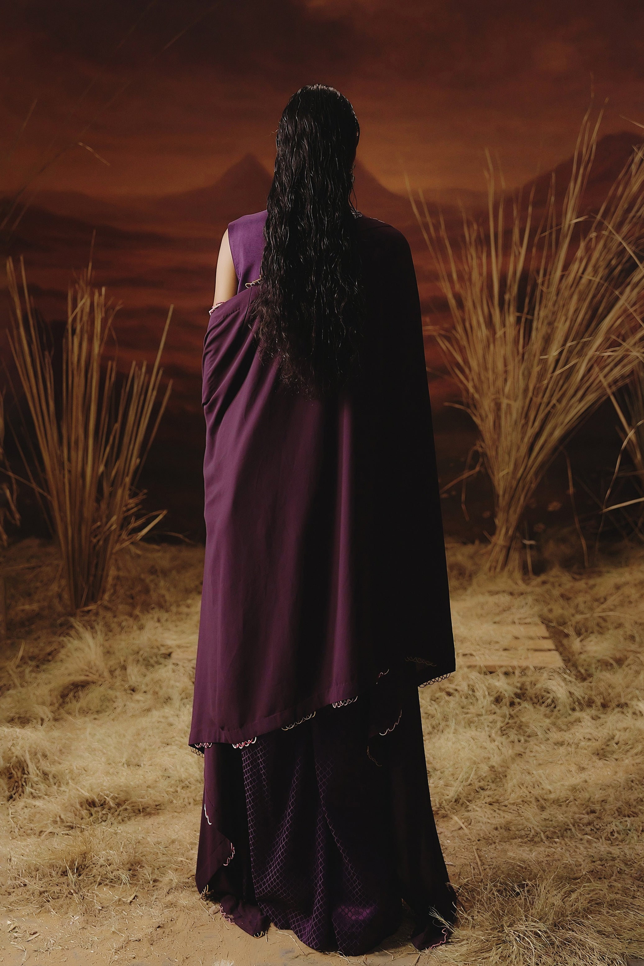 Purple Embellished Jacquard Silk Palazzo Set