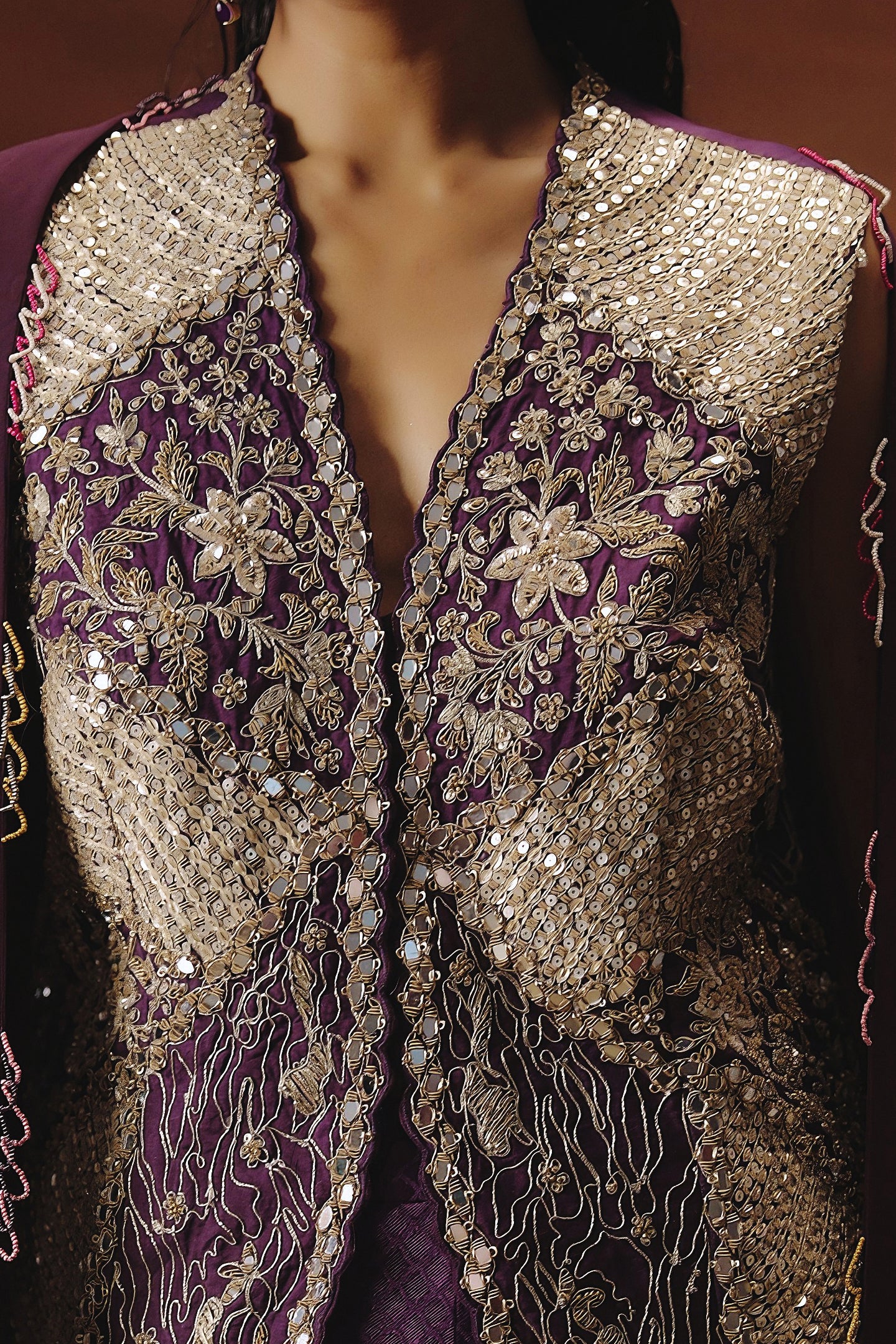 Purple Embellished Jacquard Silk Palazzo Set