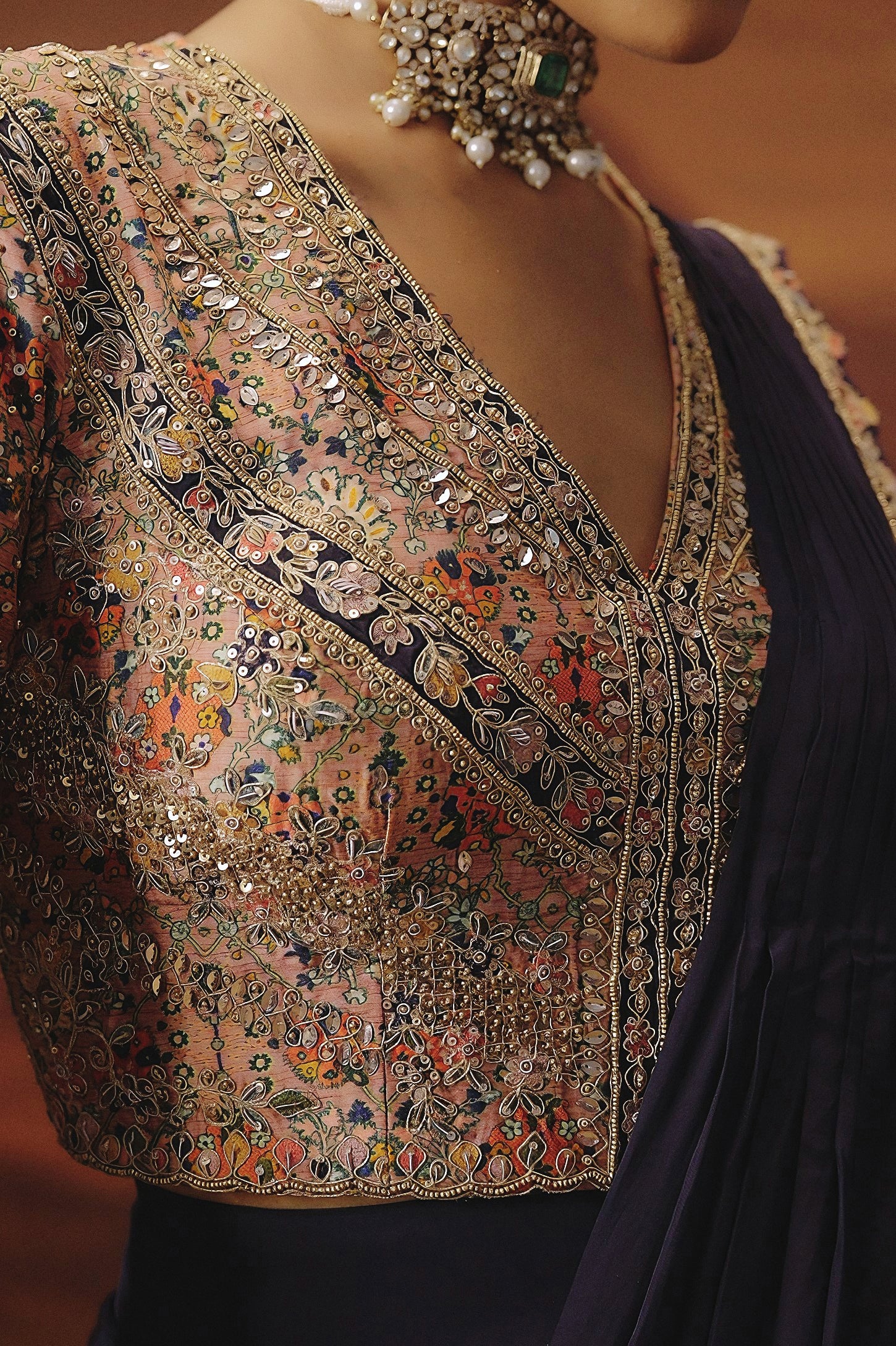 Indigo Blue Embellished Satin Silk Drape Saree