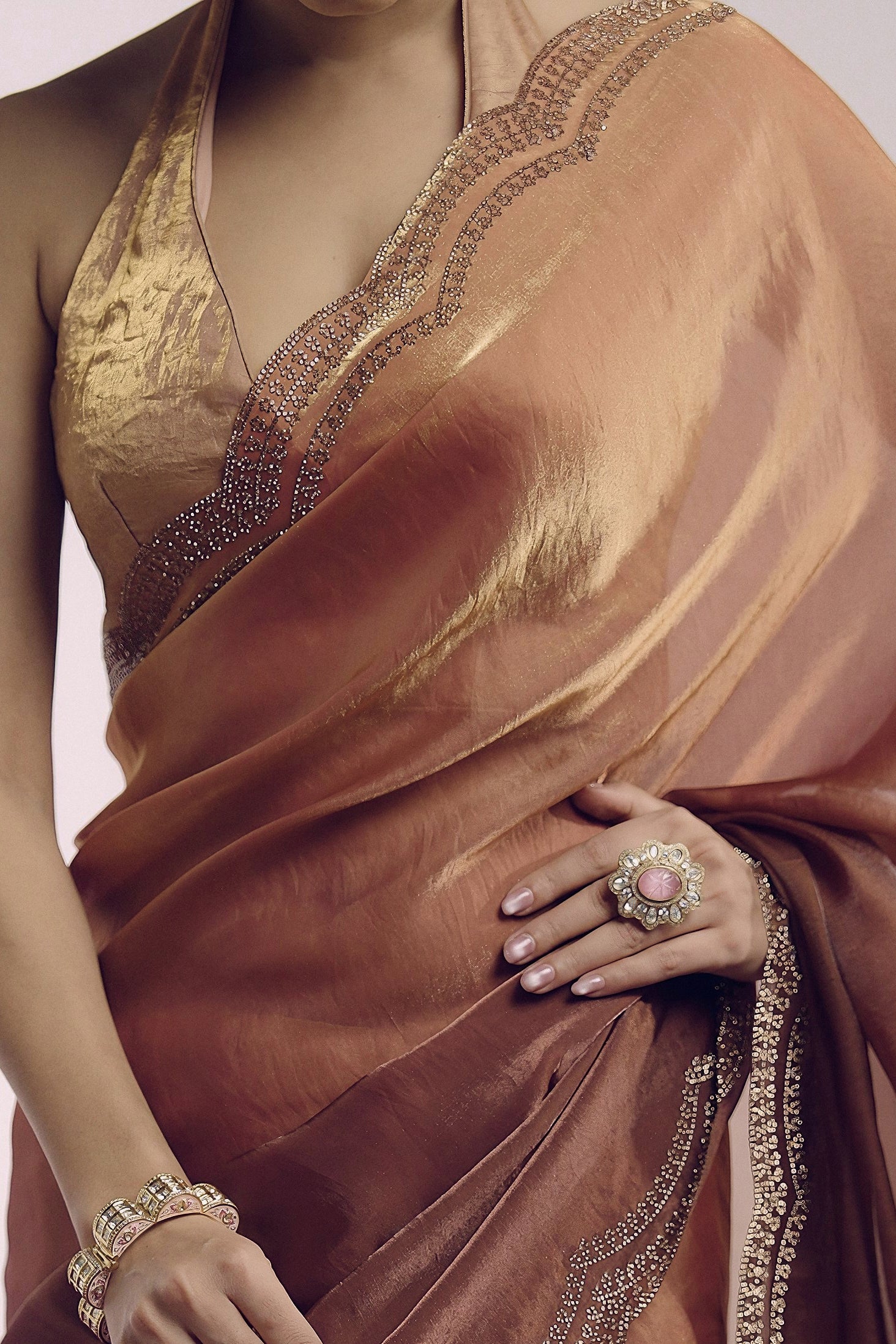 Copper To Rust Ombre Shimmer Tissue Silk Saree