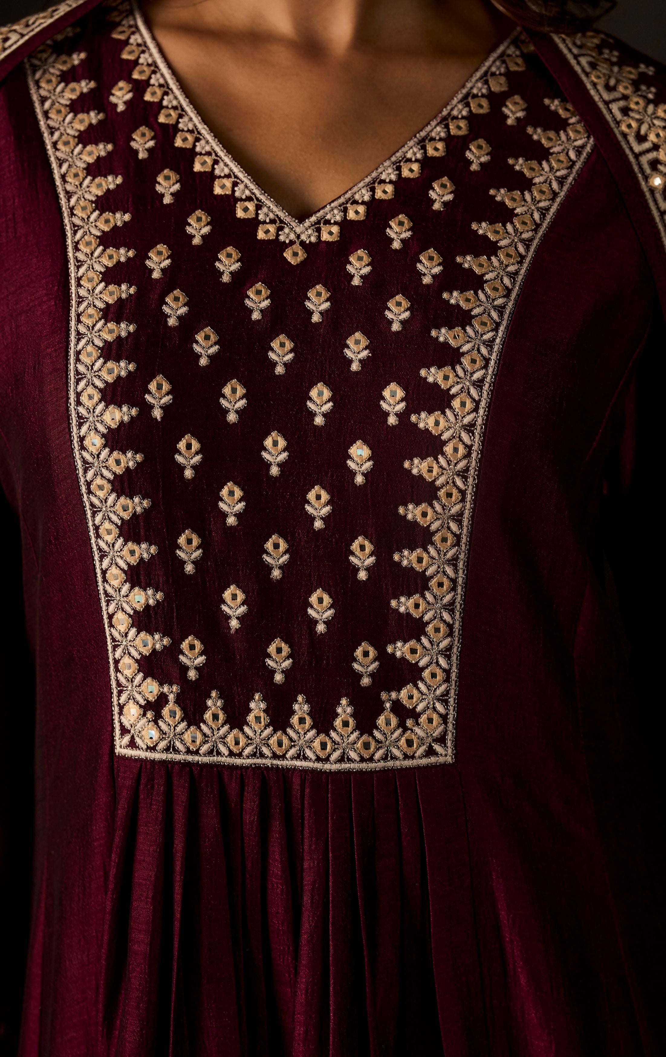 Mulberry Purple Embellished Raw Silk Anarkali Set