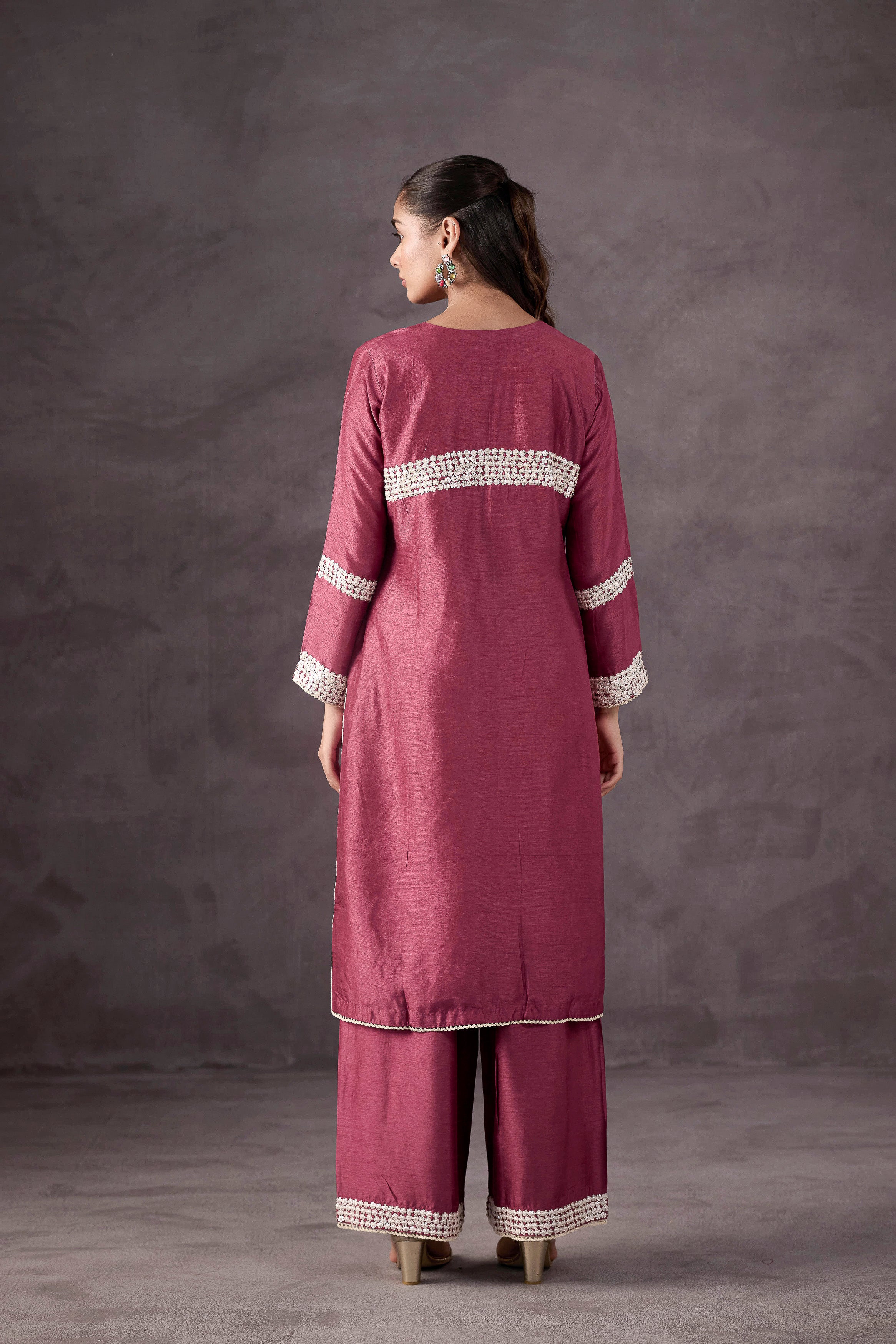 Purple Pink Embellished Raw Silk Kurta Set