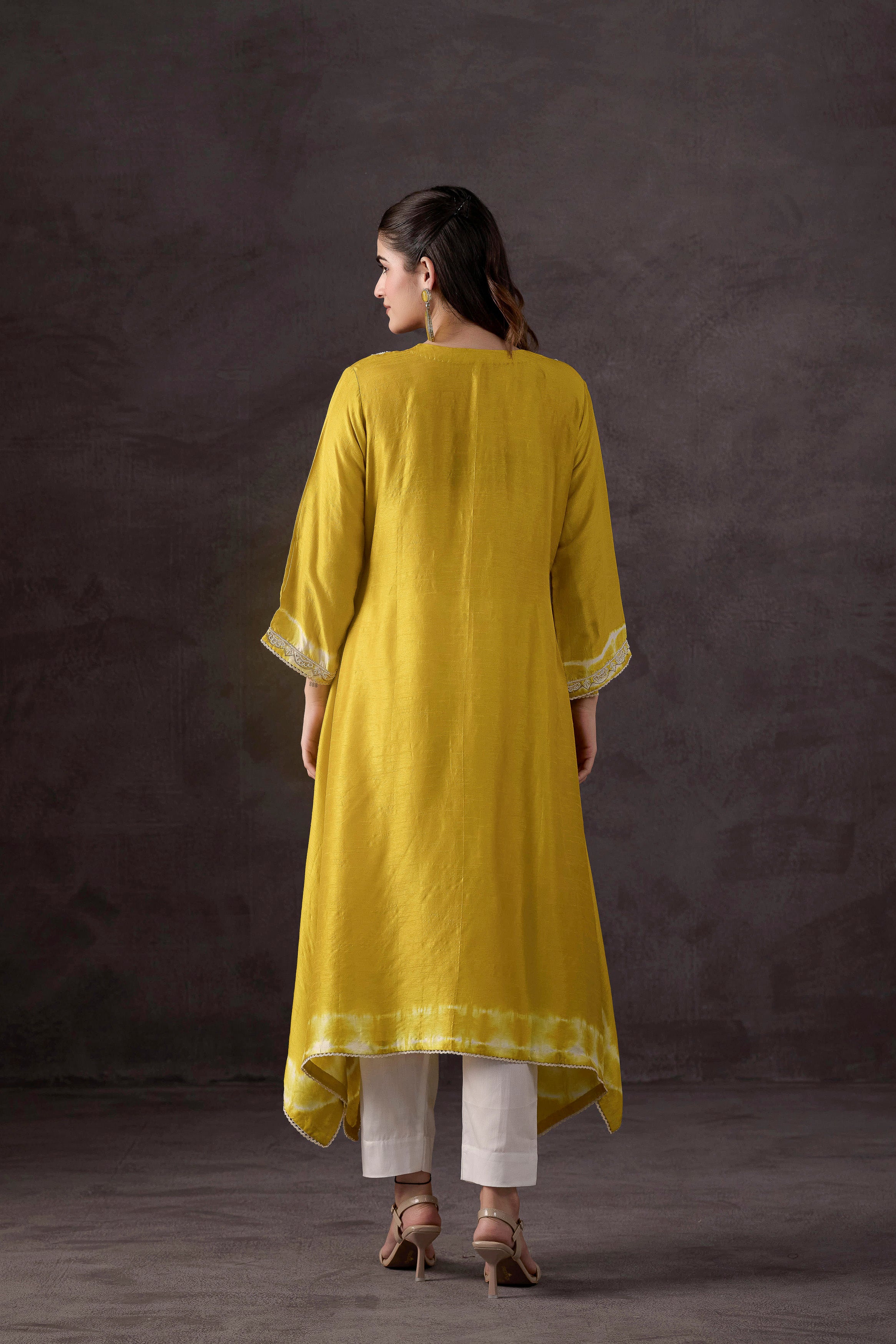 Bright Yelow Embellished Raw Silk Kurta