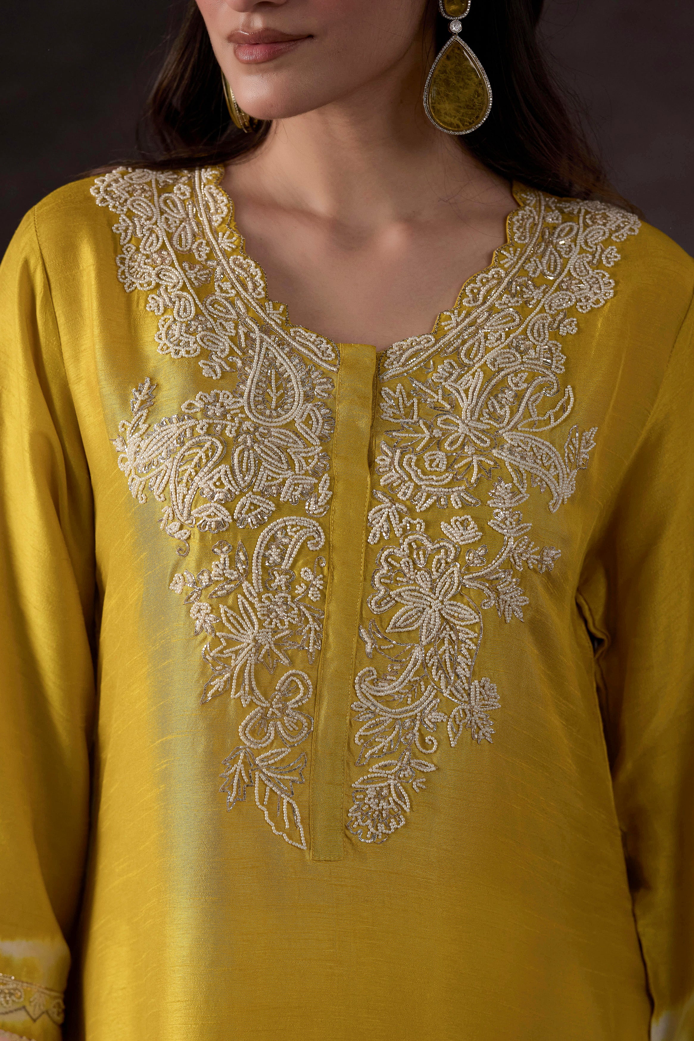 Bright Yelow Embellished Raw Silk Kurta