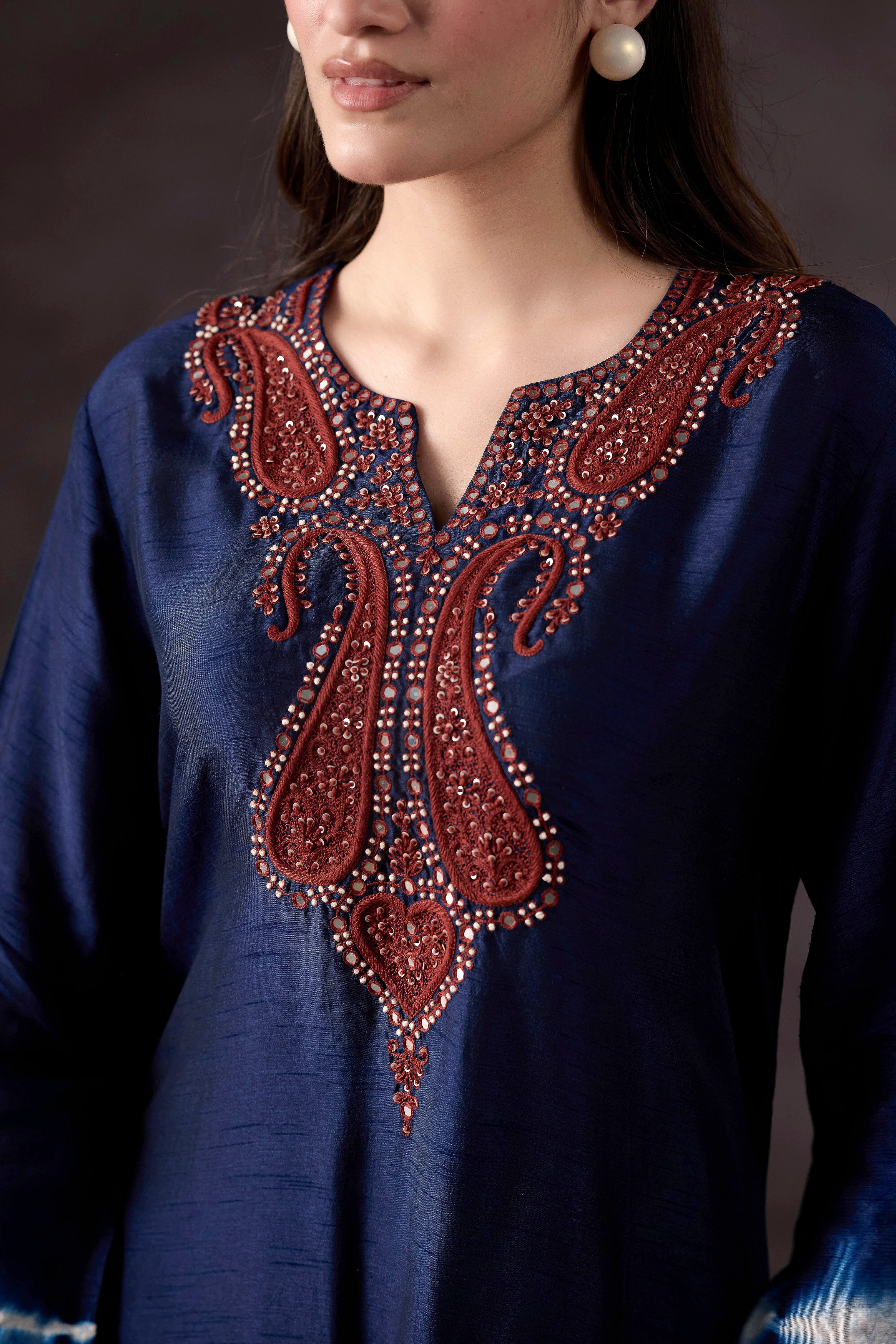 Teal Blue Embellished Raw Silk Kurta Set