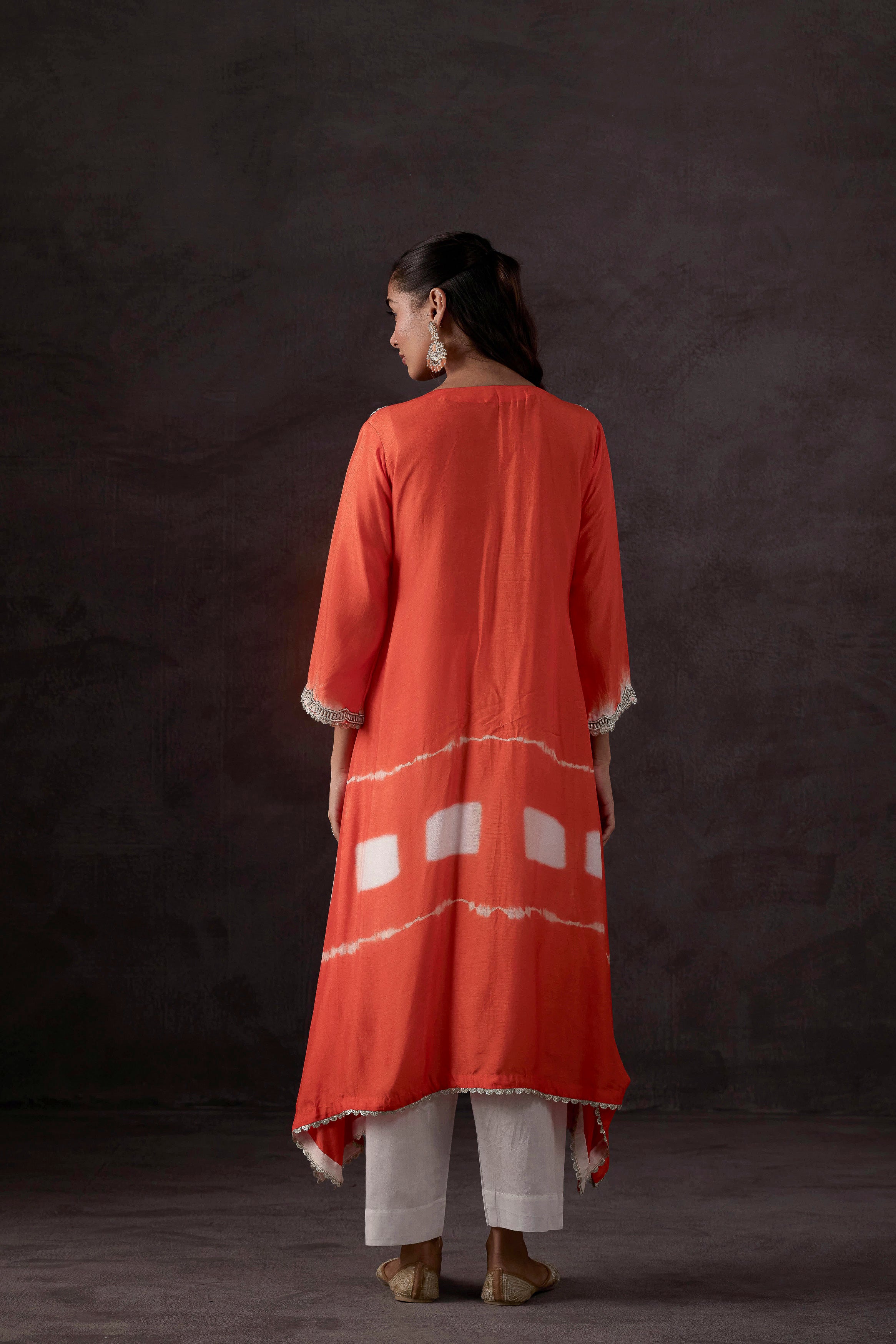 Bright Orange Embellished Raw Silk Kurta Set