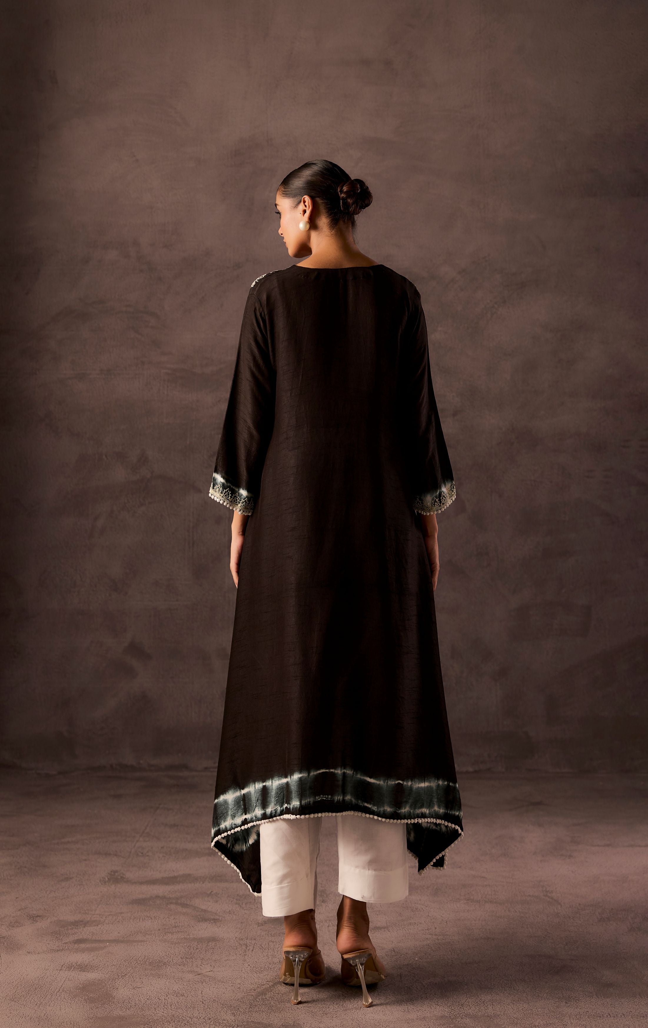 Black Embellished Raw Silk Kurta Set