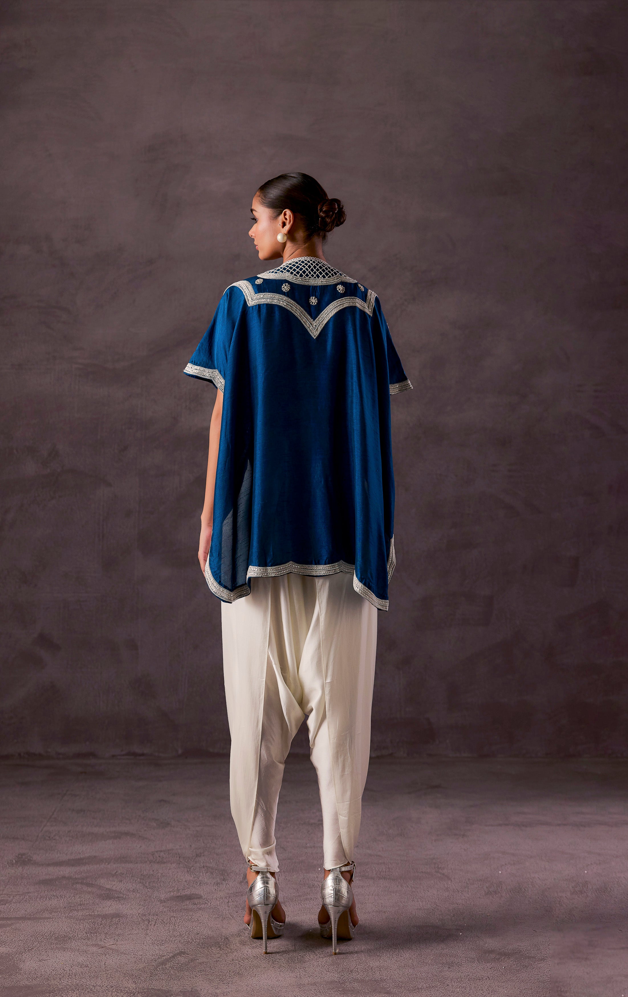 Teal Blue Embellished Premium Silk Dhoti Set