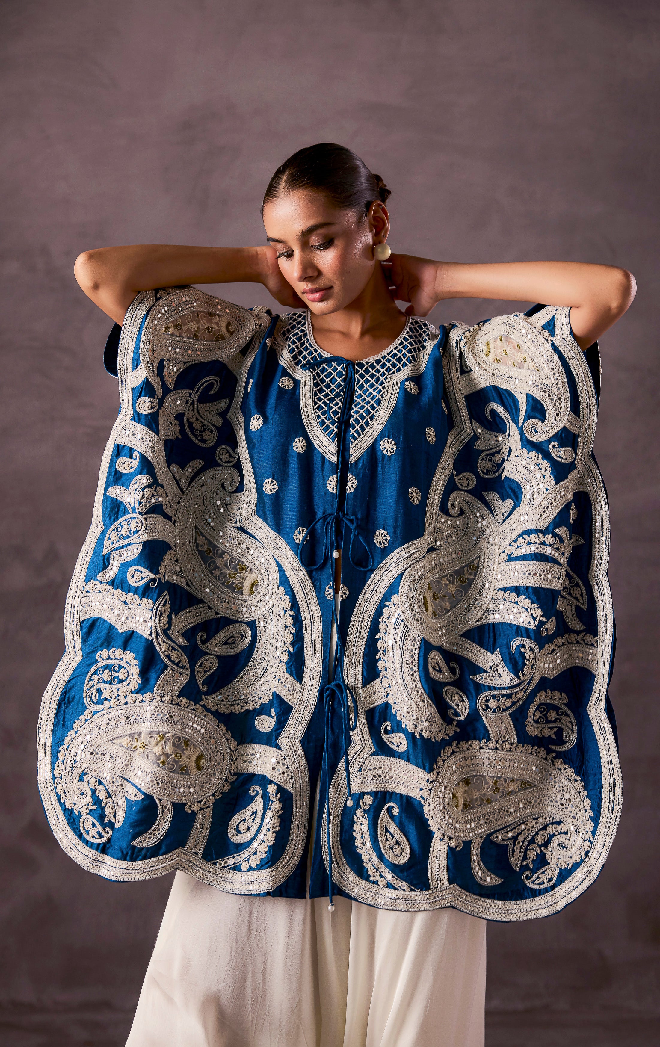 Teal Blue Embellished Premium Silk Dhoti Set