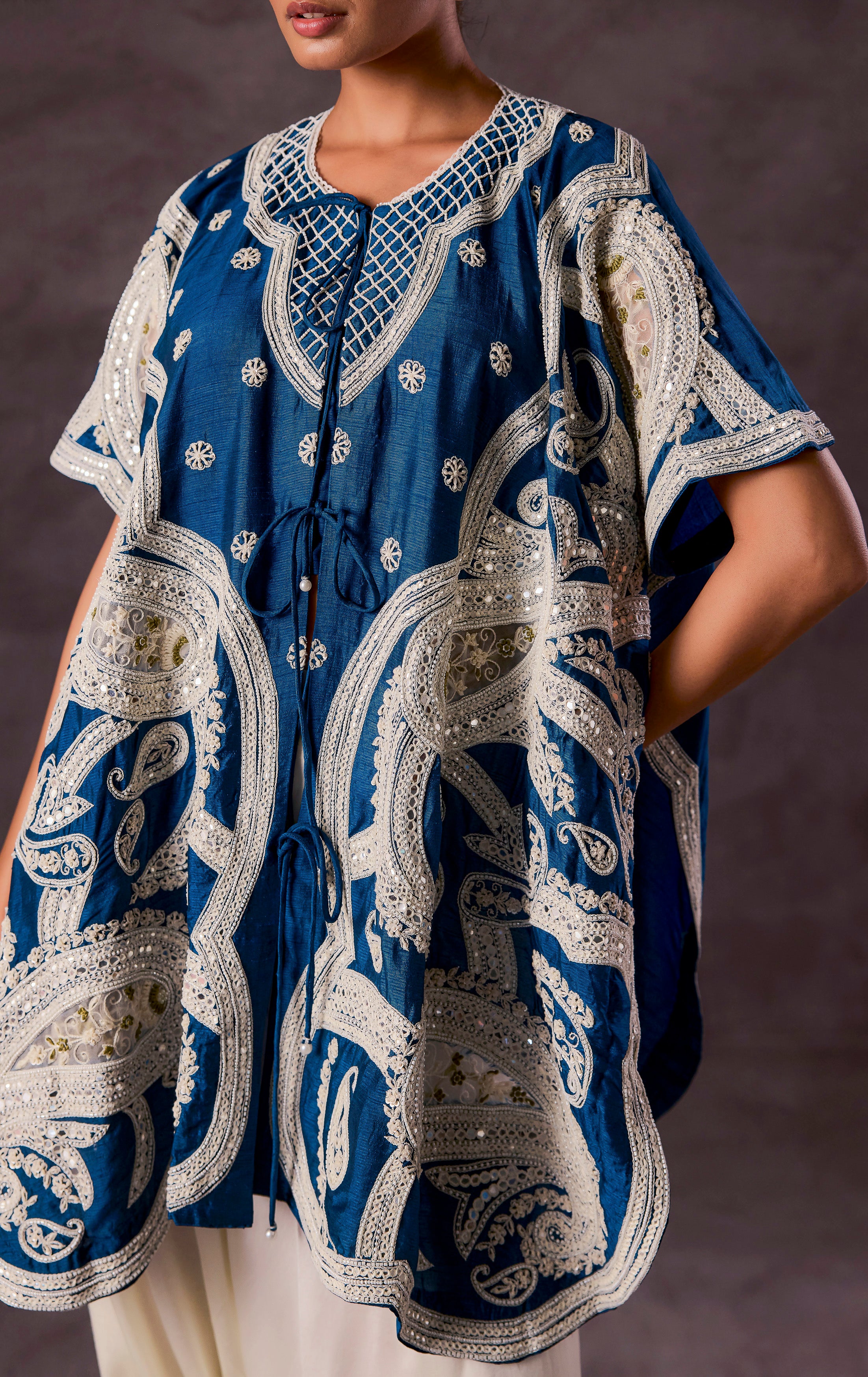 Teal Blue Embellished Premium Silk Dhoti Set