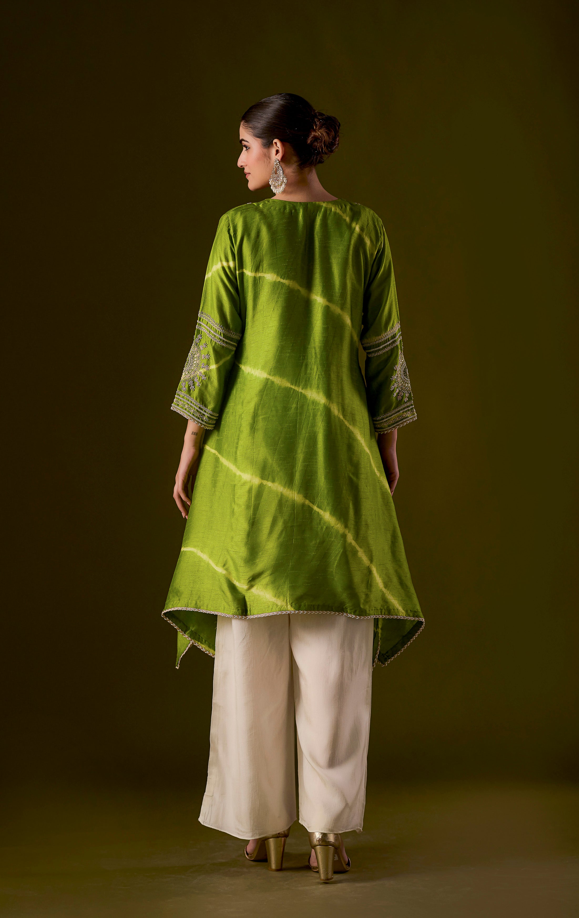 Lime Green Embellished Raw Silk Palazzo Set