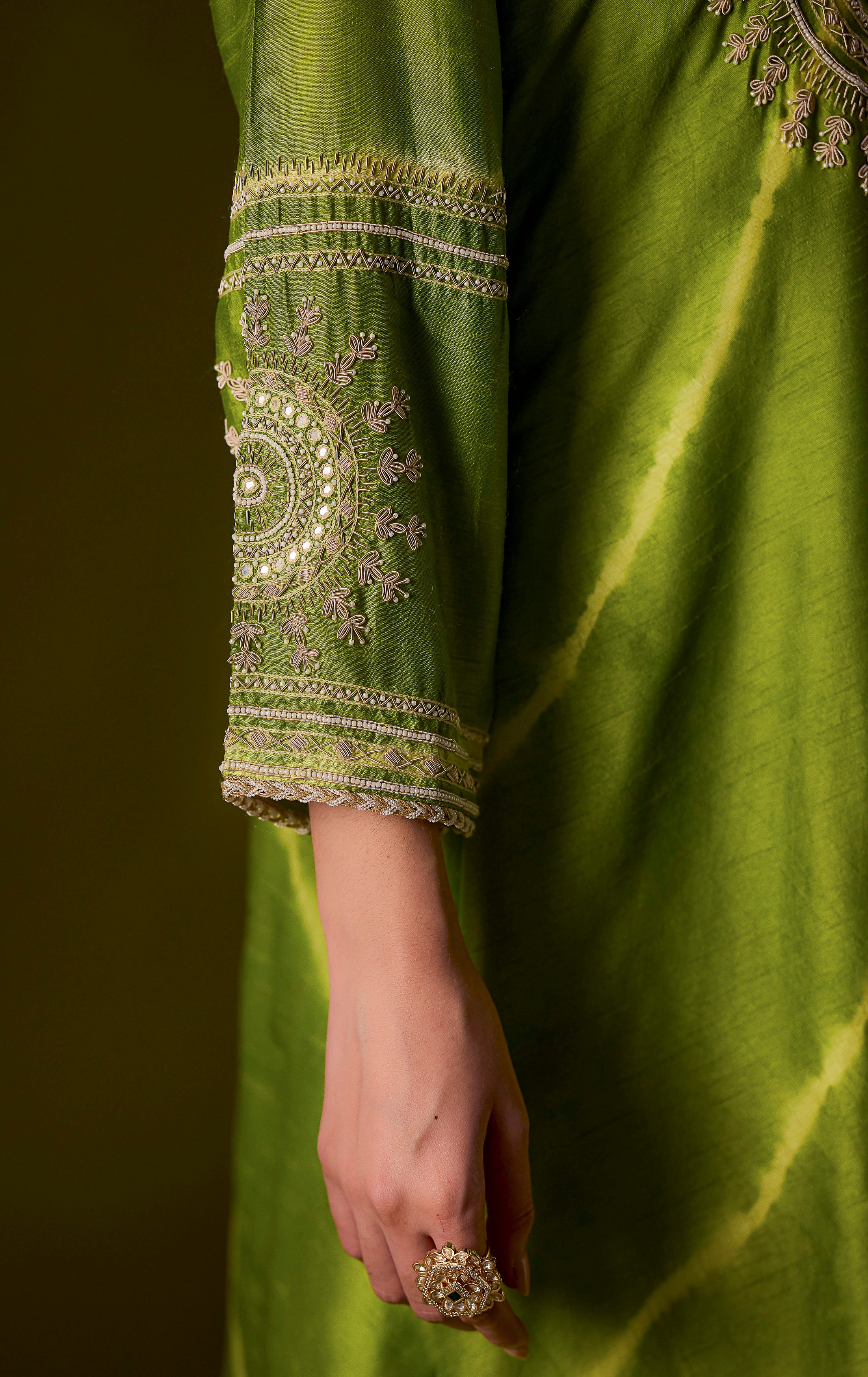 Lime Green Embellished Raw Silk Palazzo Set