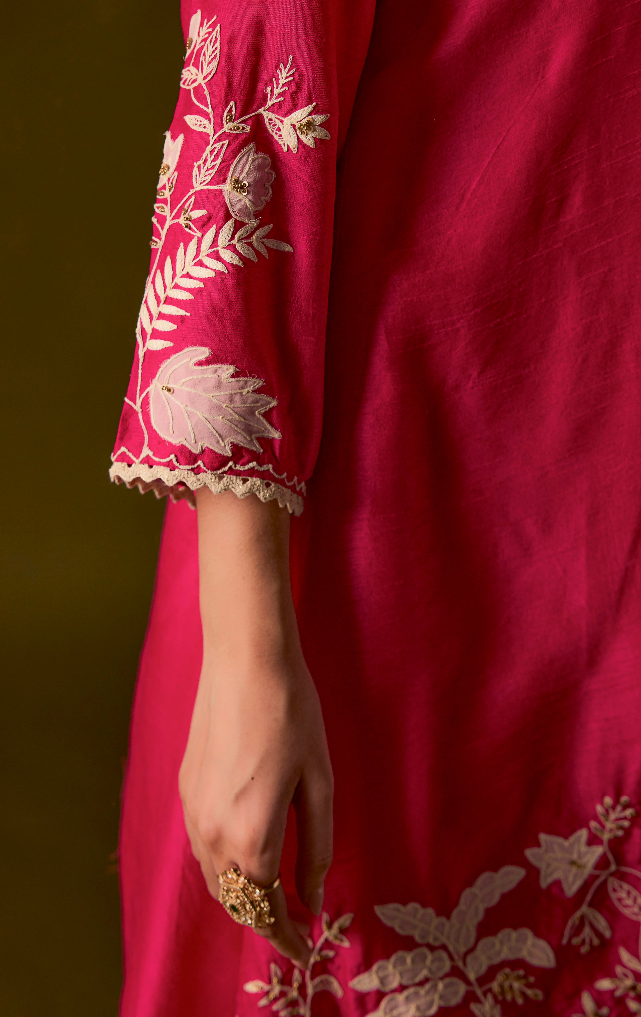 Rani pink Embroidered Raw Silk Co-Ord Set