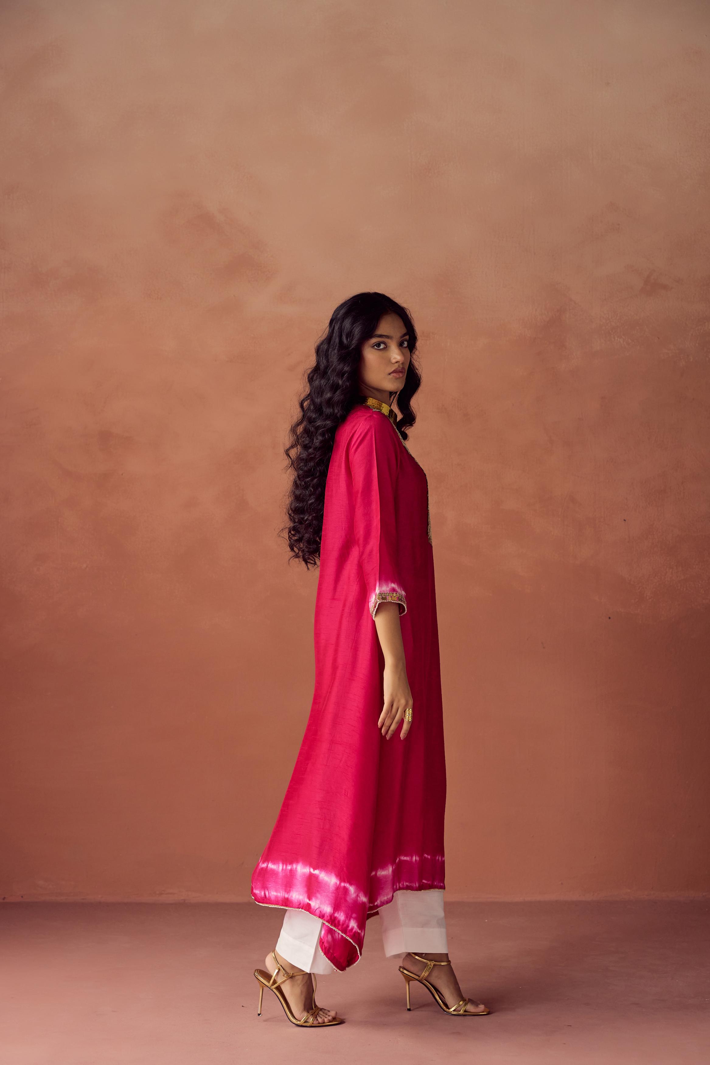 Berry Blush Embellished Raw Silk Kurta Set