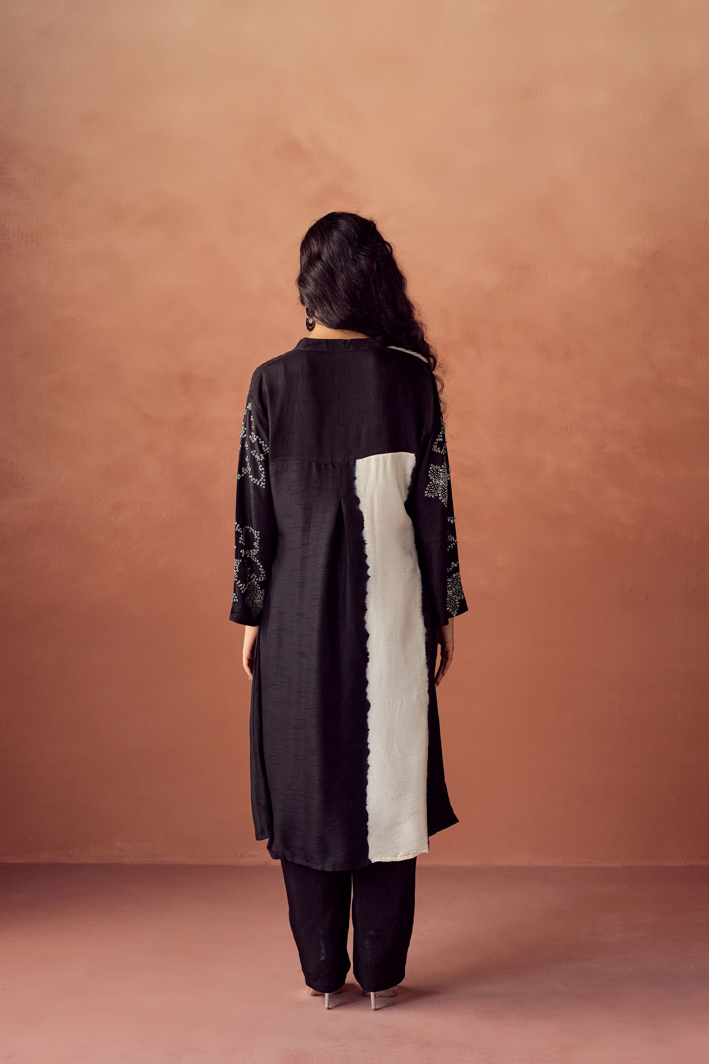 Black Raw Silk Ombre Dyed Pant Set