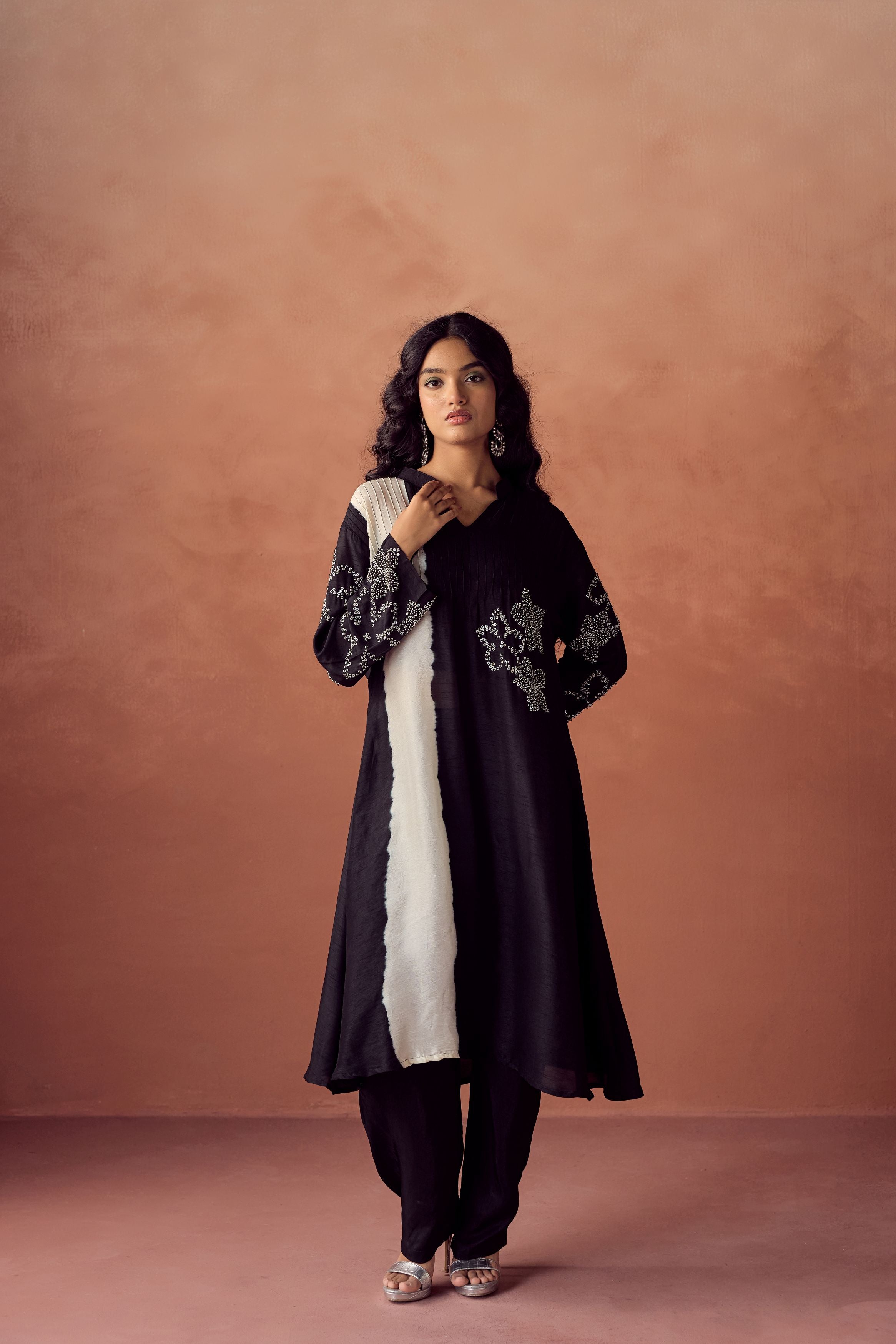 Black Raw Silk Ombre Dyed Pant Set