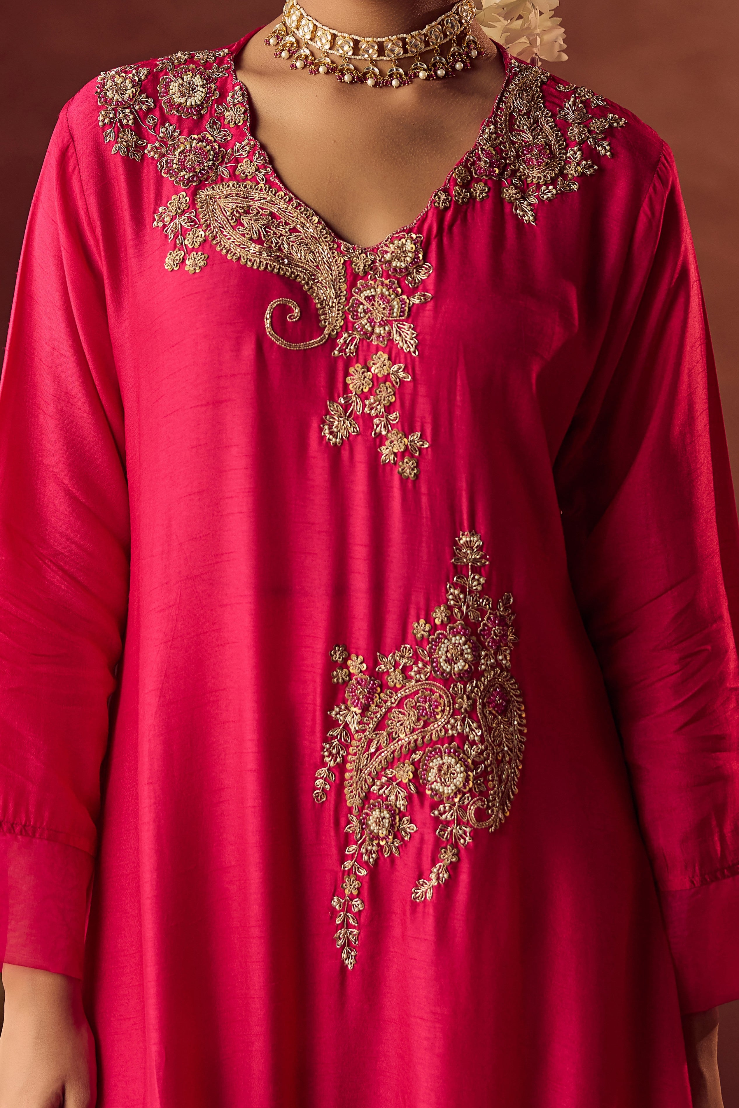 Rani Pink Embellished Raw Silk Pant Set