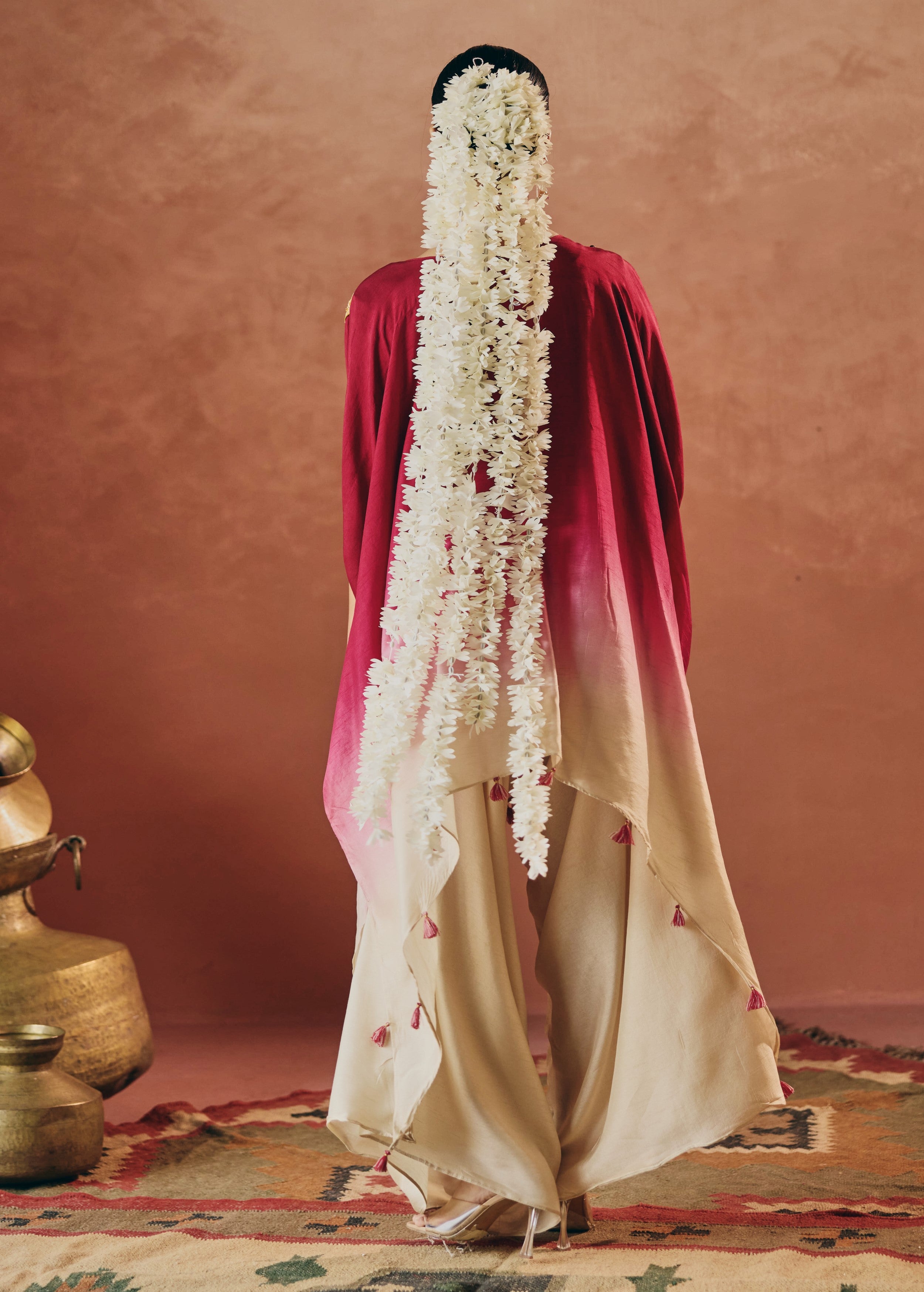 Rich Magenta Embellished Raw Silk Kaftan Set