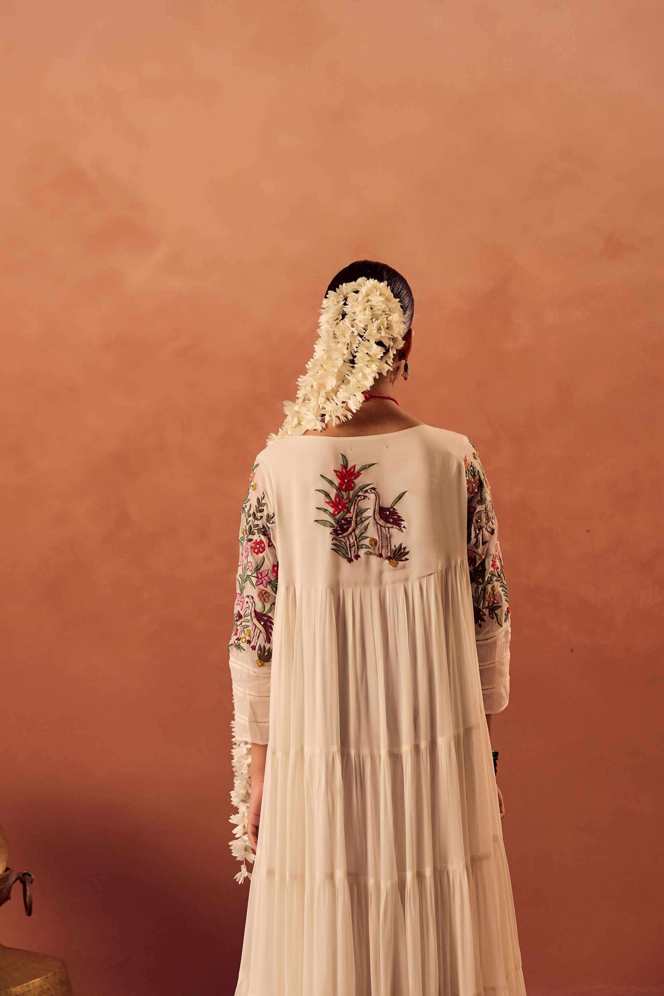White Embroidered Georgette silk Anarkali Gown