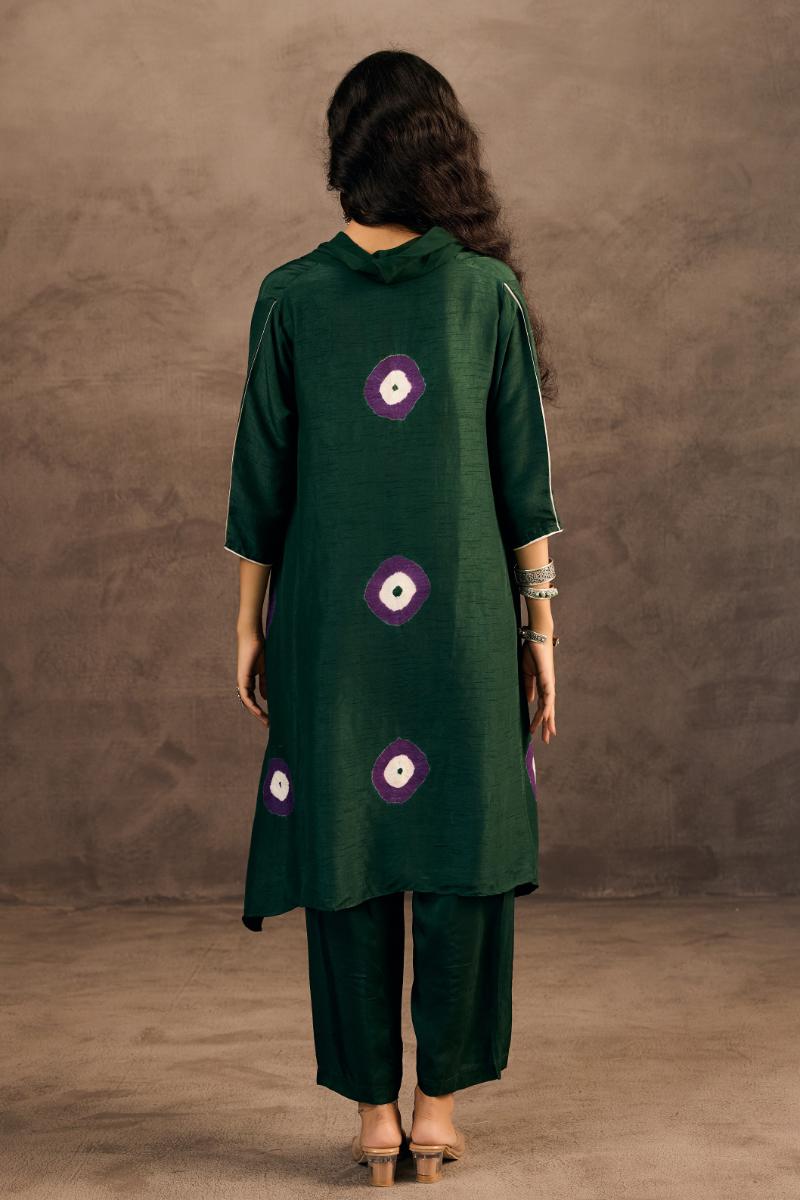 Deep Forest Green Embellished Raw Silk Pant Set