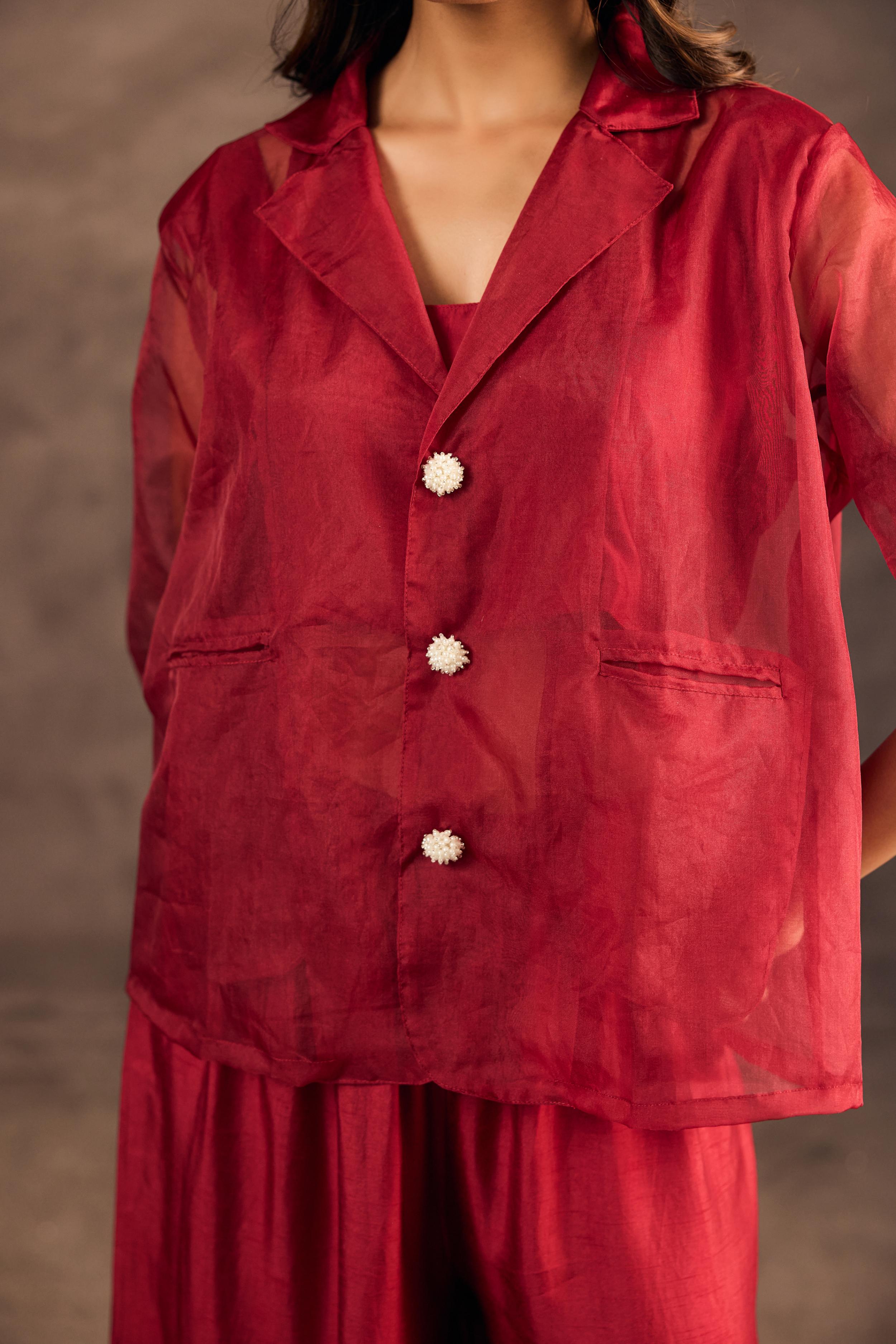 Crimson Red Tie Dye Raw Silk Co-Ord Set