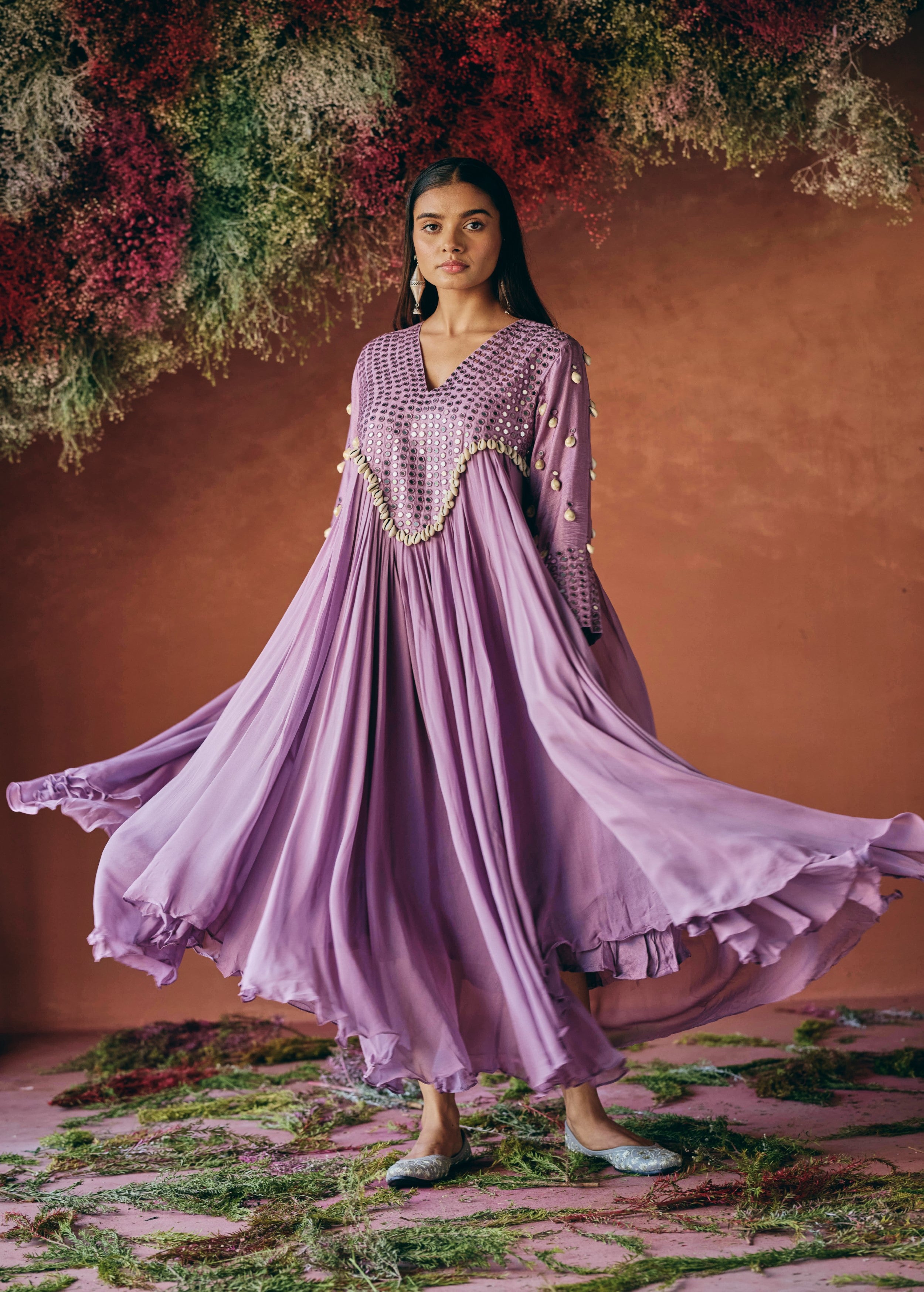 Dusty Lavender Embellished Georgette Silk Gown