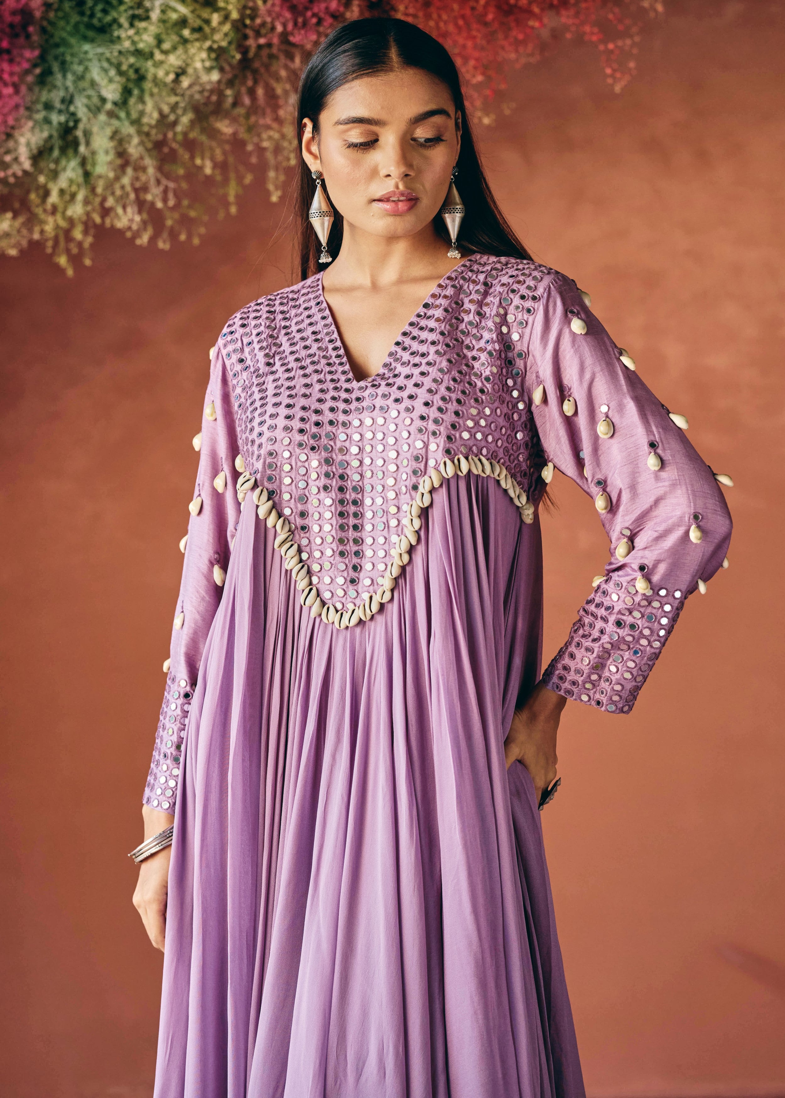 Dusty Lavender Embellished Georgette Silk Gown
