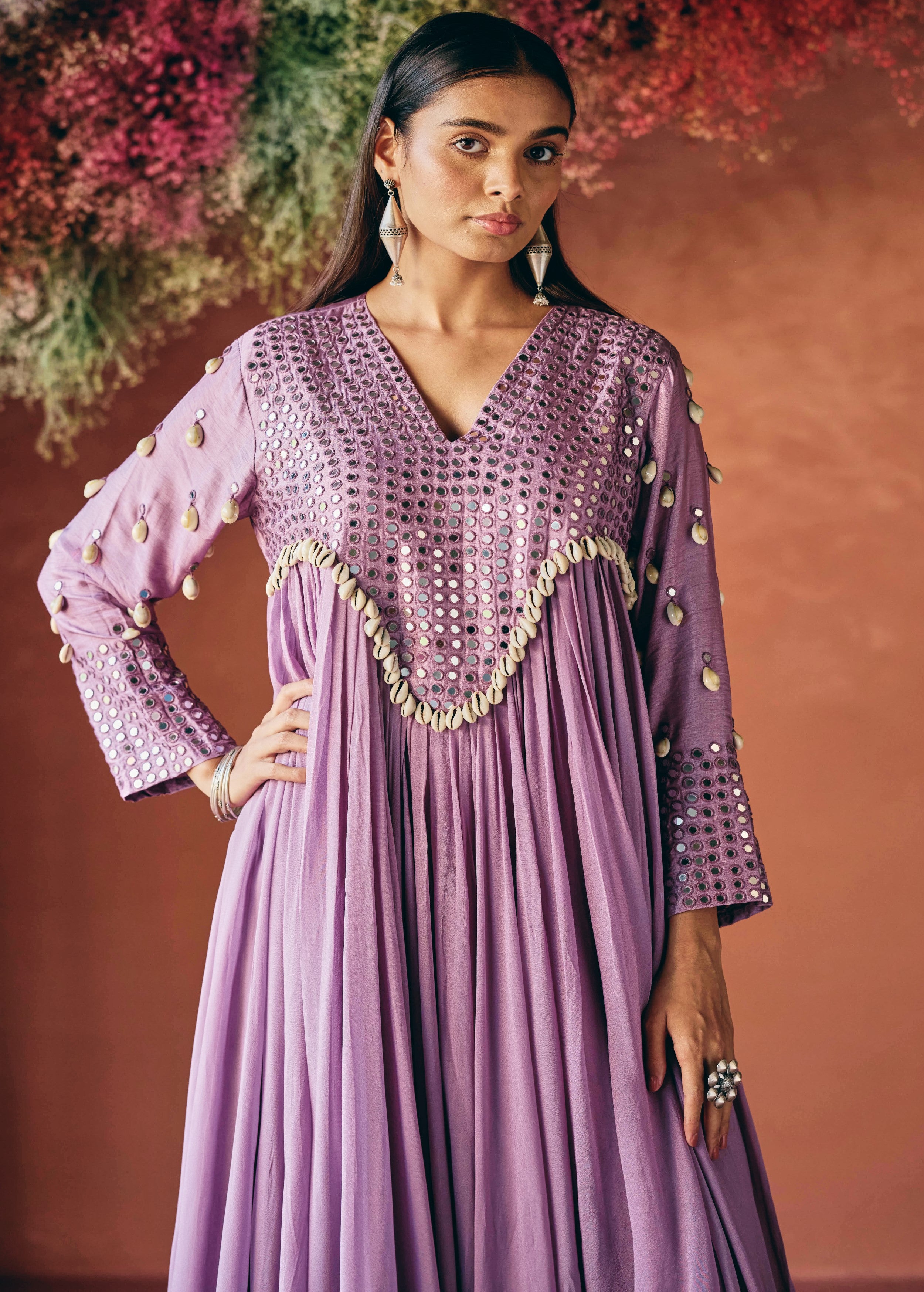 Dusty Lavender Embellished Georgette Silk Gown