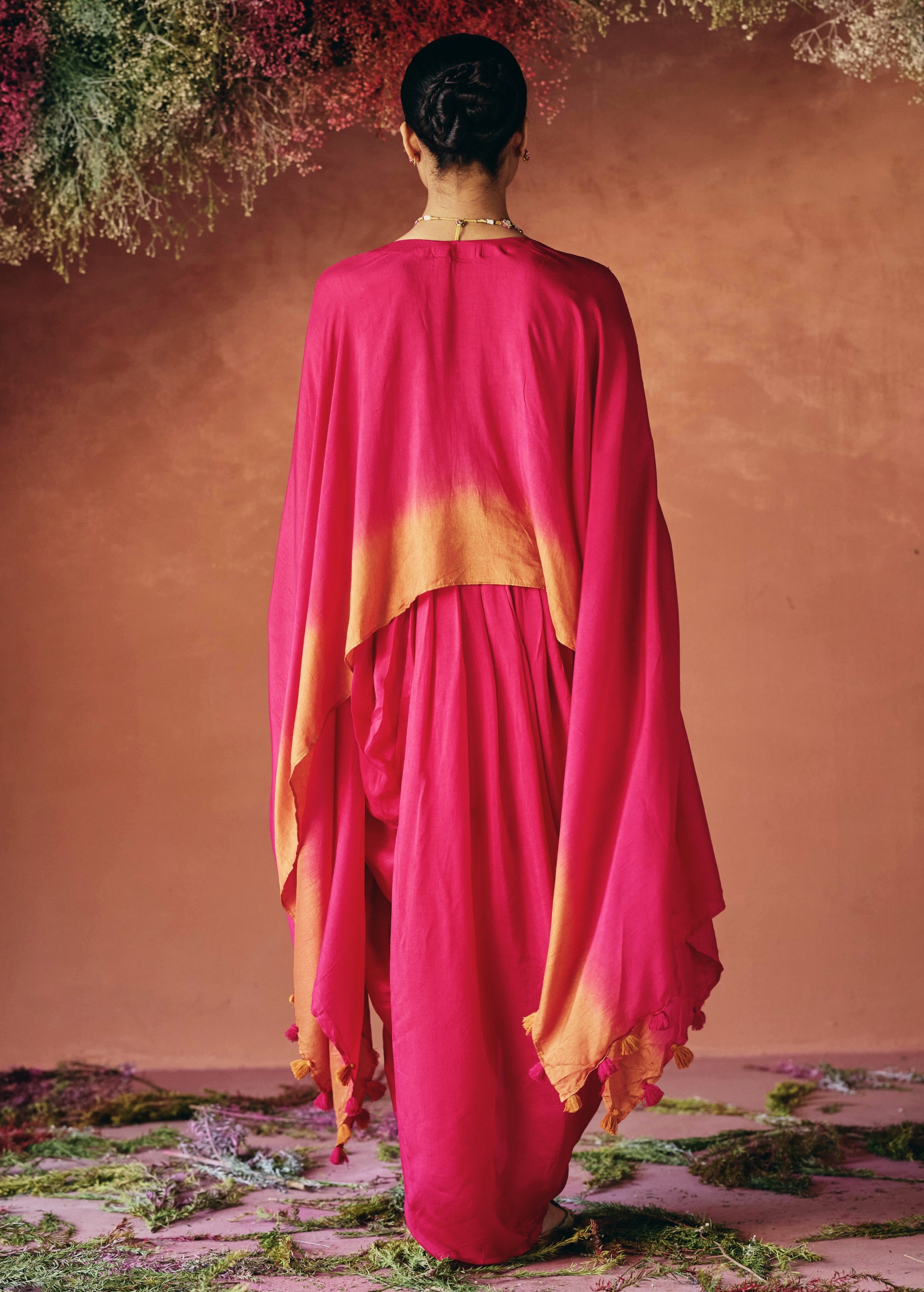 Red Embellished Raw Silk Kaftan Set