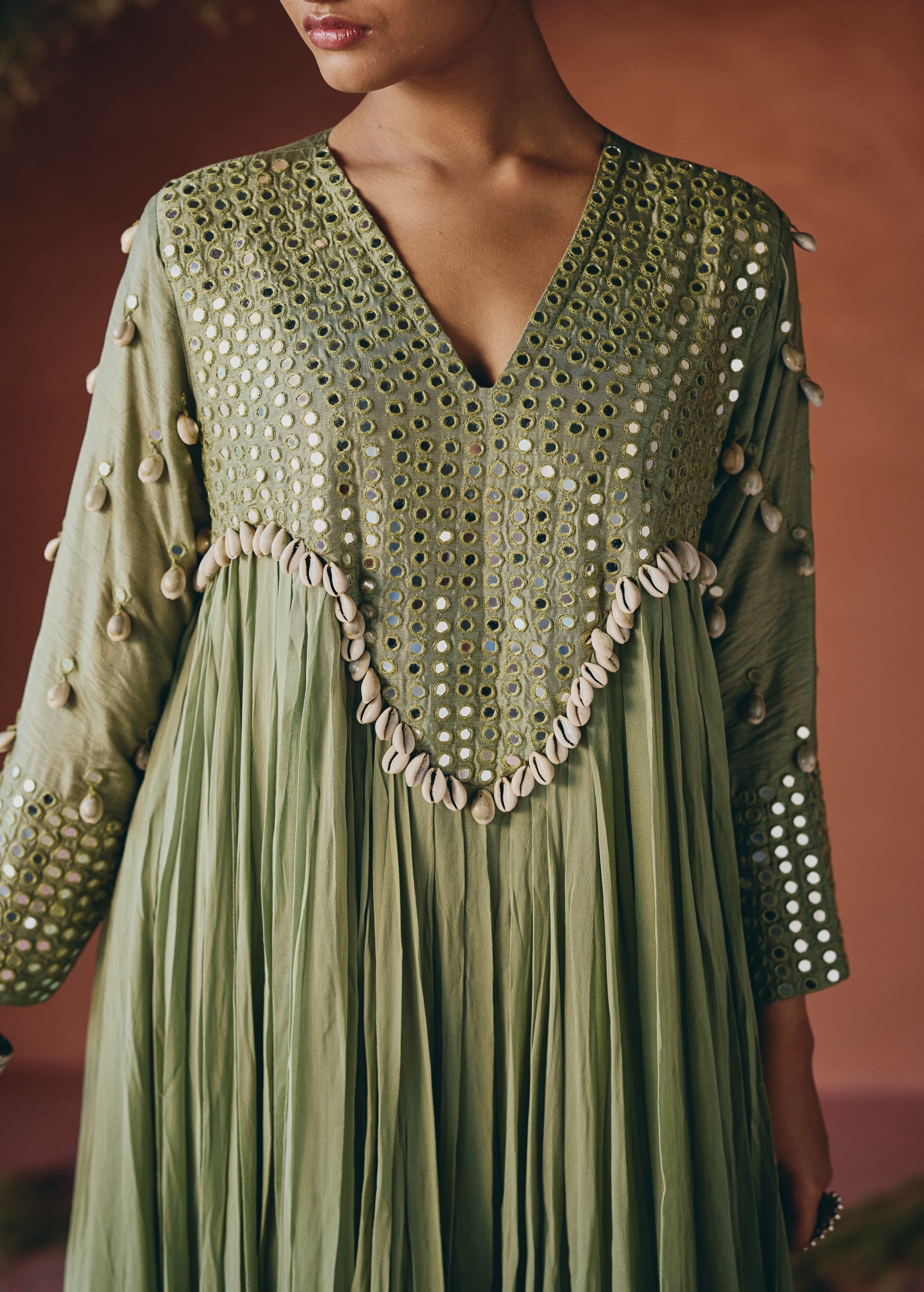 Sage Green Embellished Georgette Silk Gown