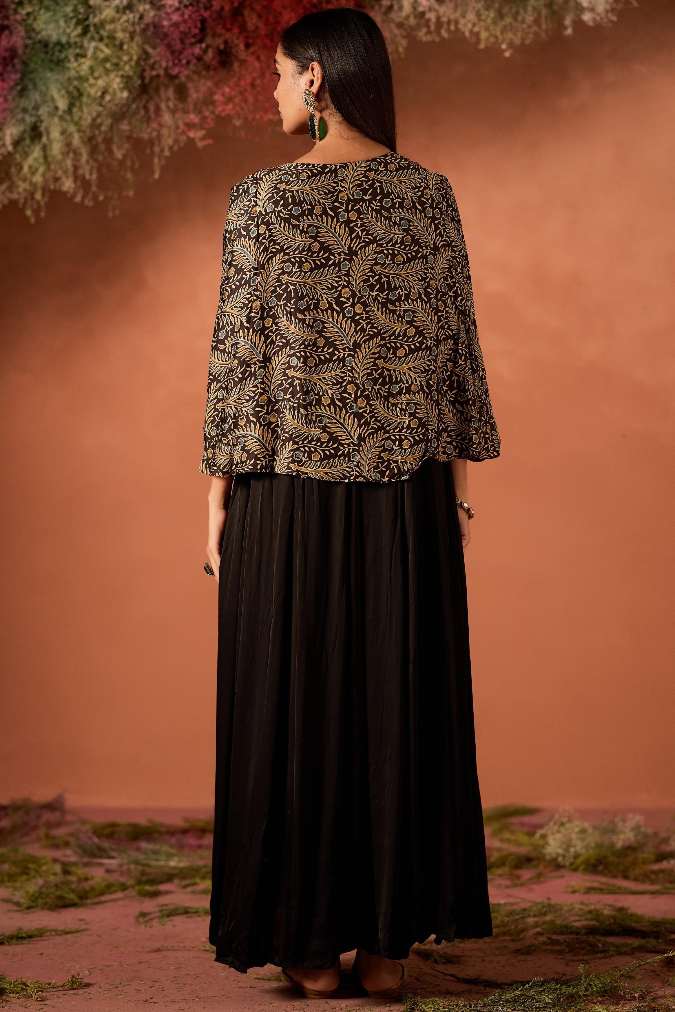 Black Embellished Satin Silk Gown