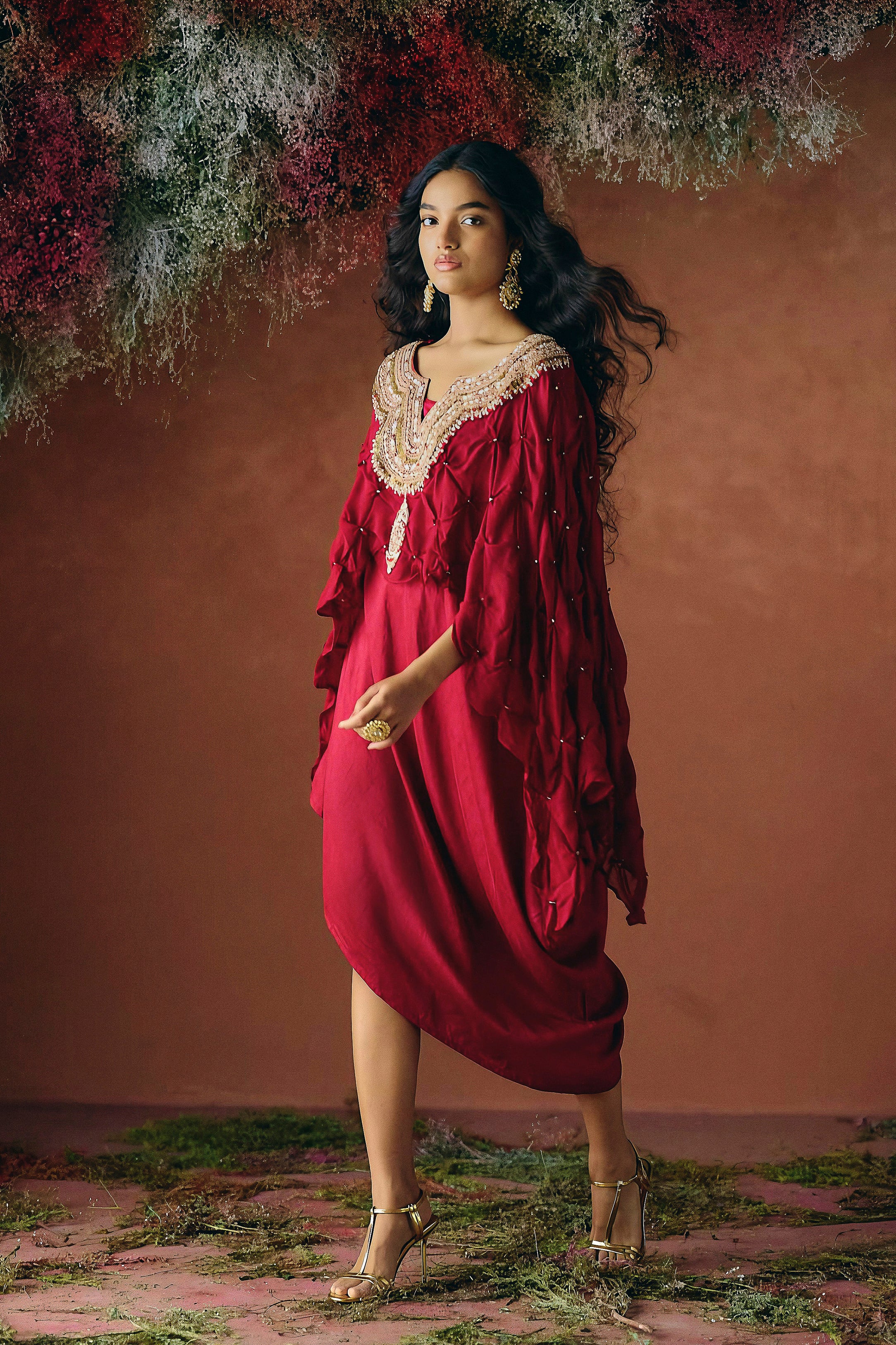 Rich Maroon Embellished Georgette Silk Dress