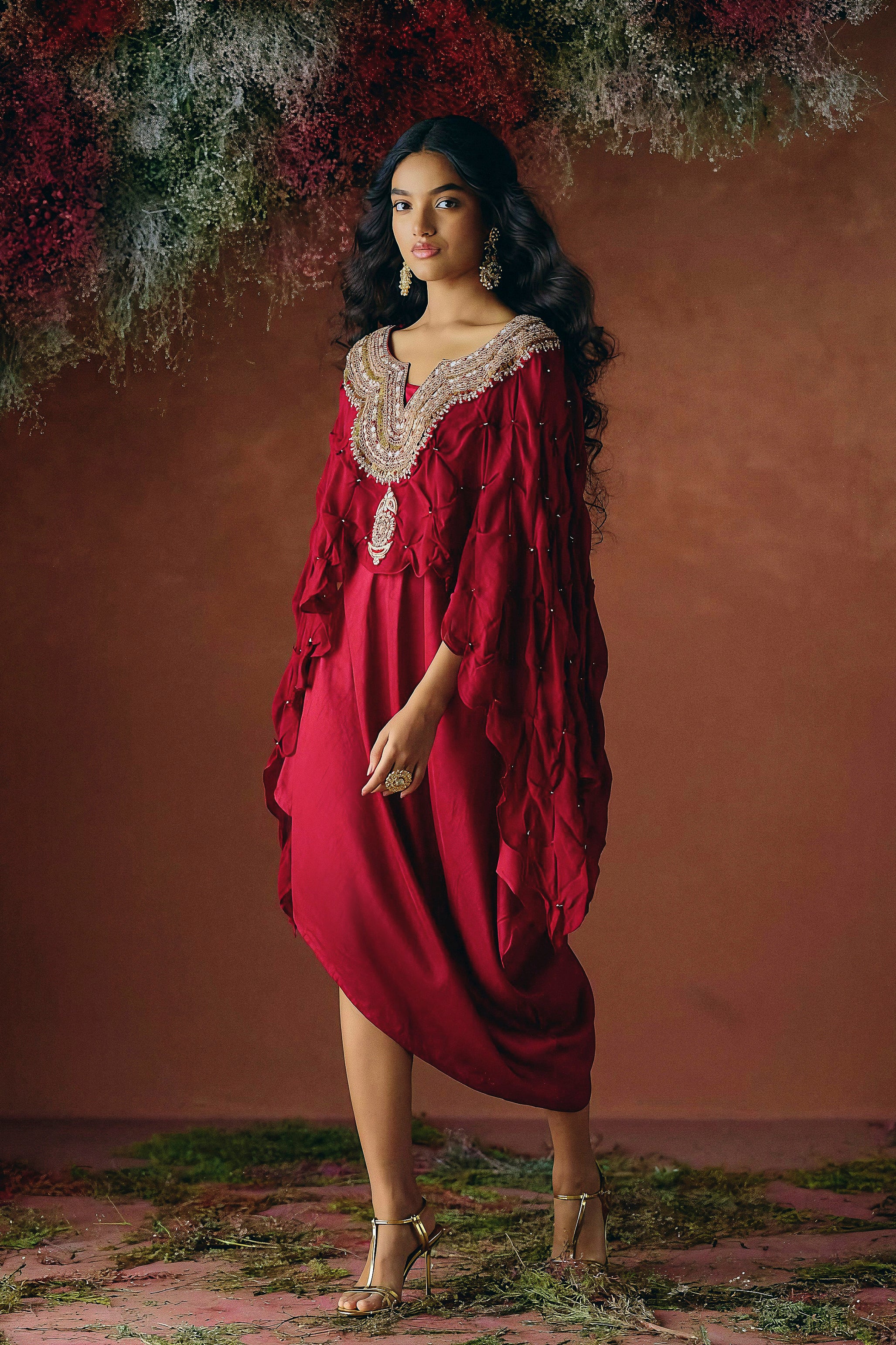 Rich Maroon Embellished Georgette Silk Dress