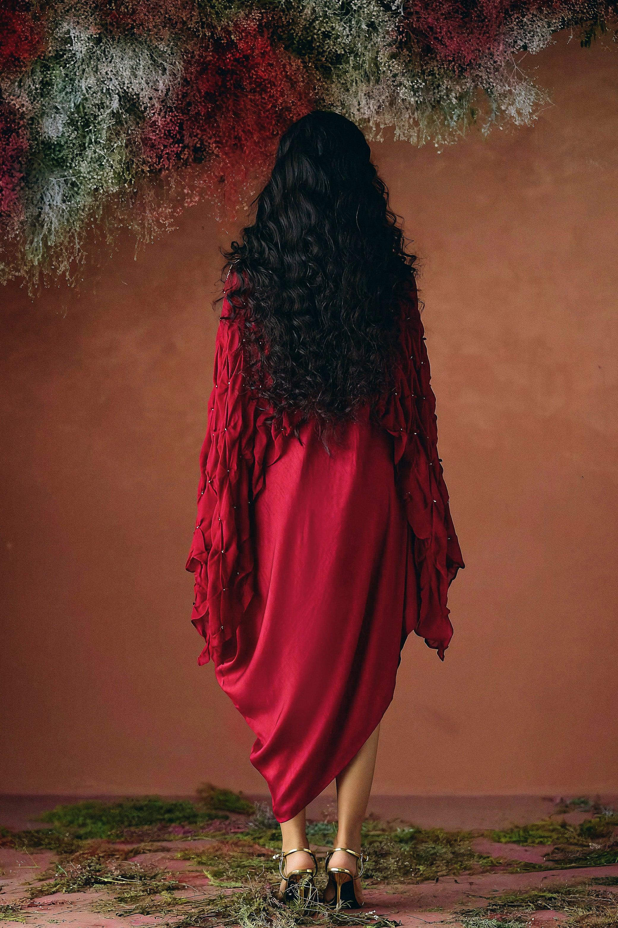 Rich Maroon Embellished Georgette Silk Dress