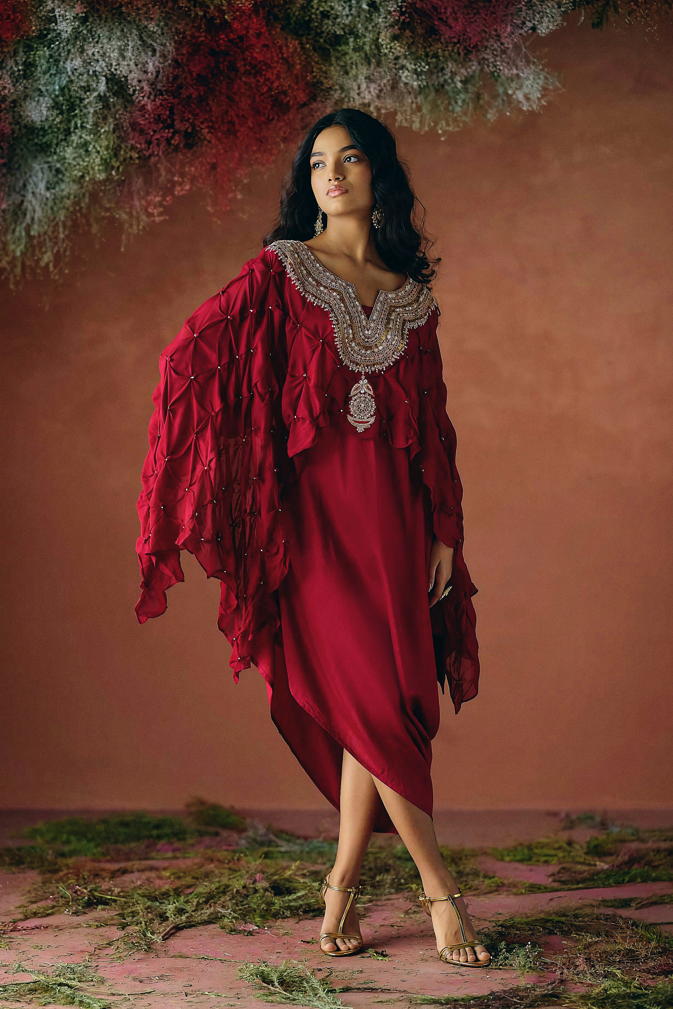 Rich Maroon Embellished Georgette Silk Dress