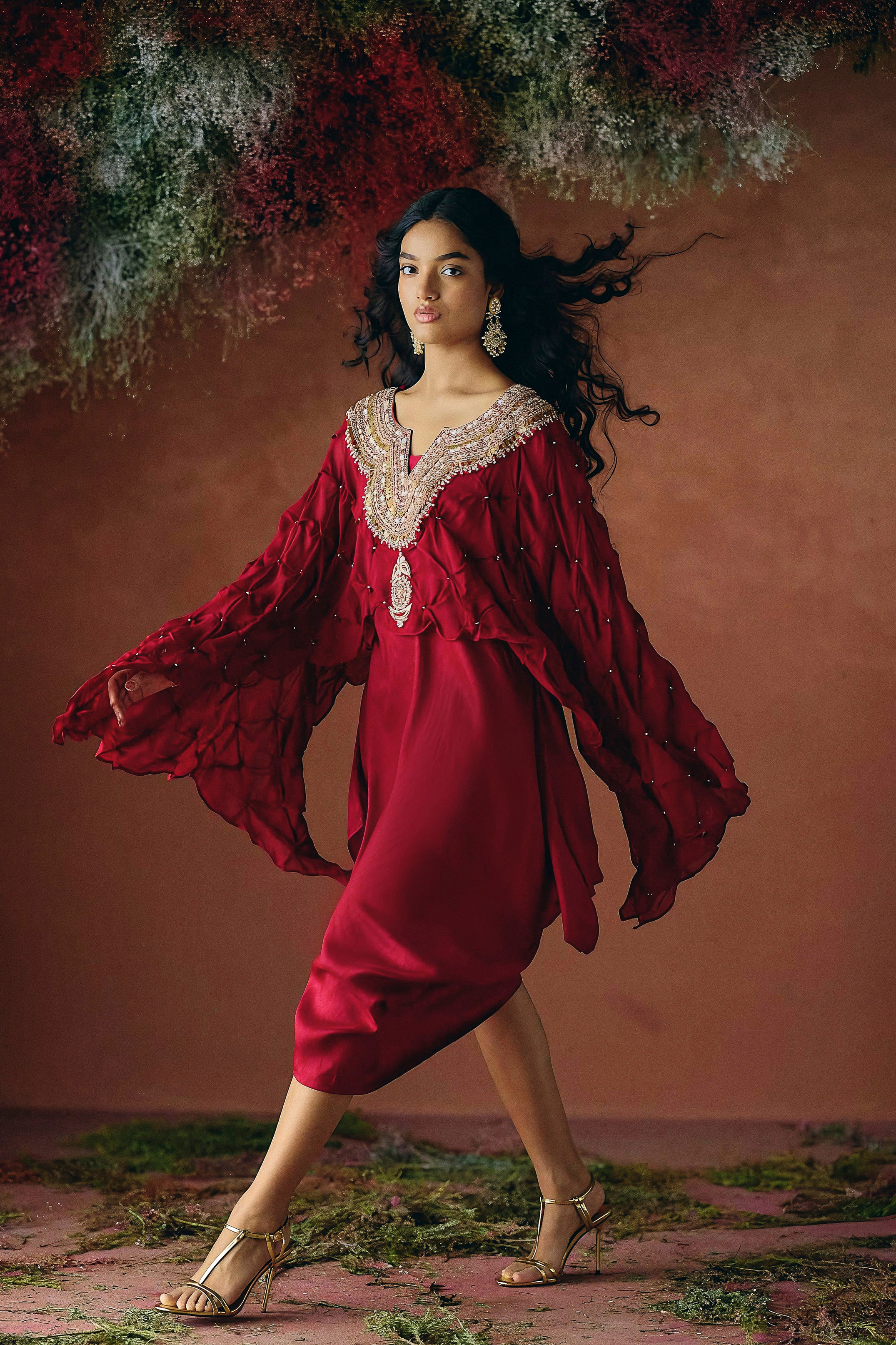 Rich Maroon Embellished Georgette Silk Dress