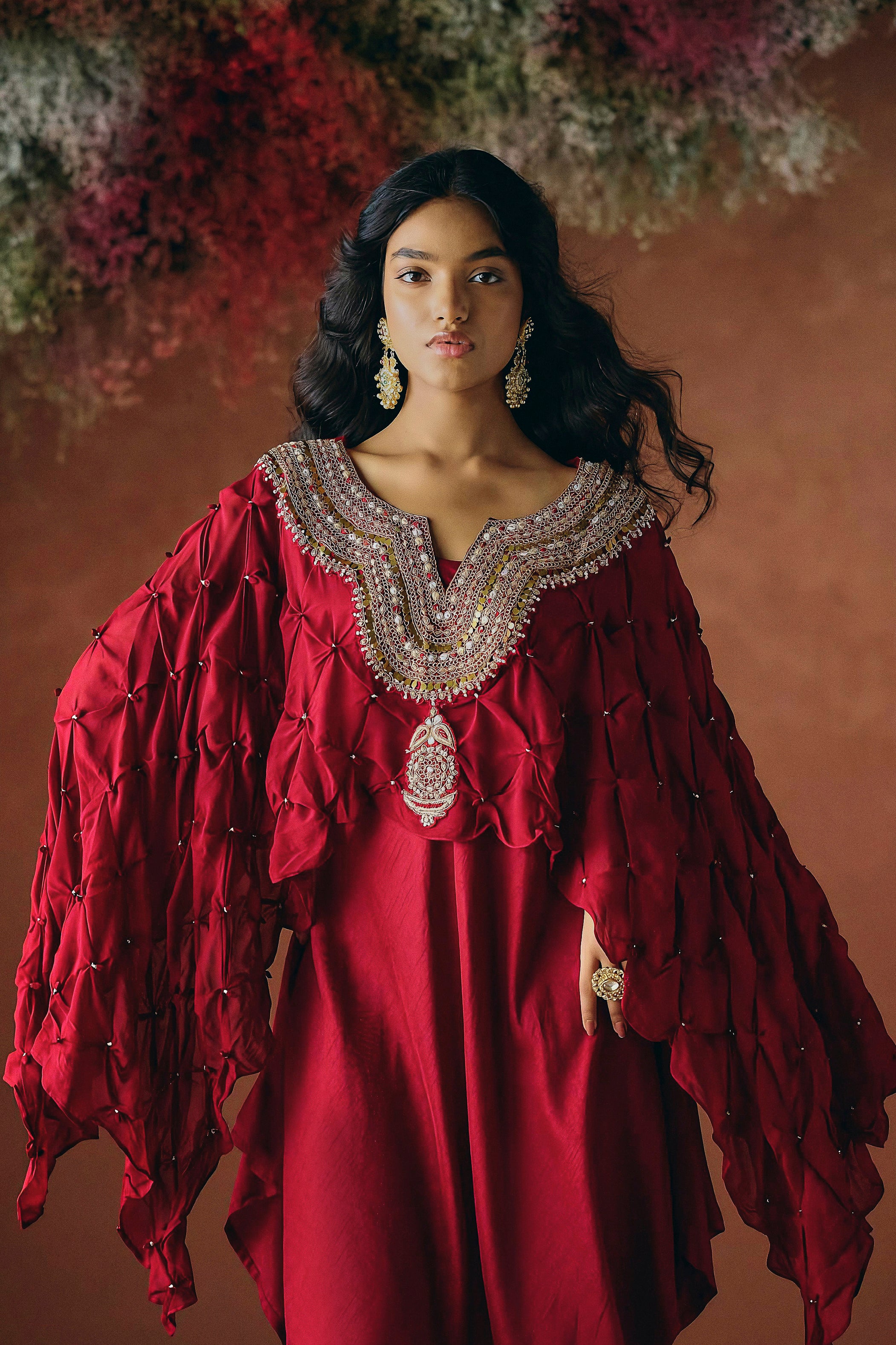 Rich Maroon Embellished Georgette Silk Dress