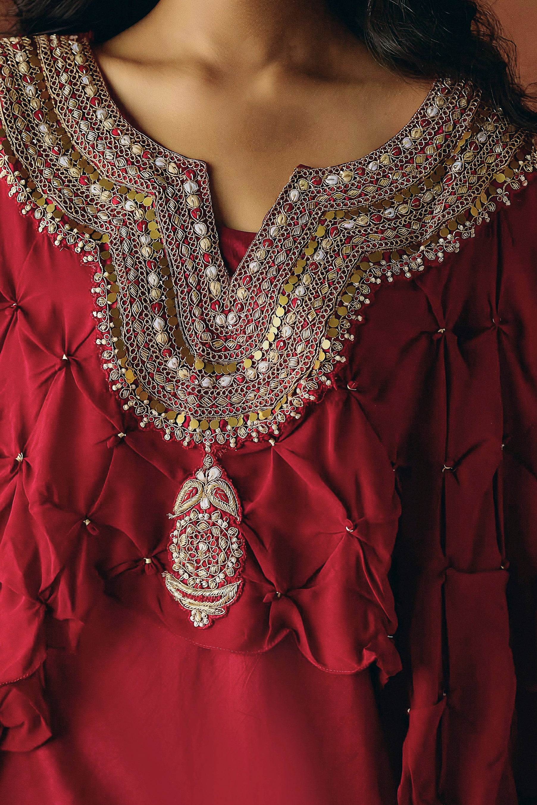 Rich Maroon Embellished Georgette Silk Dress