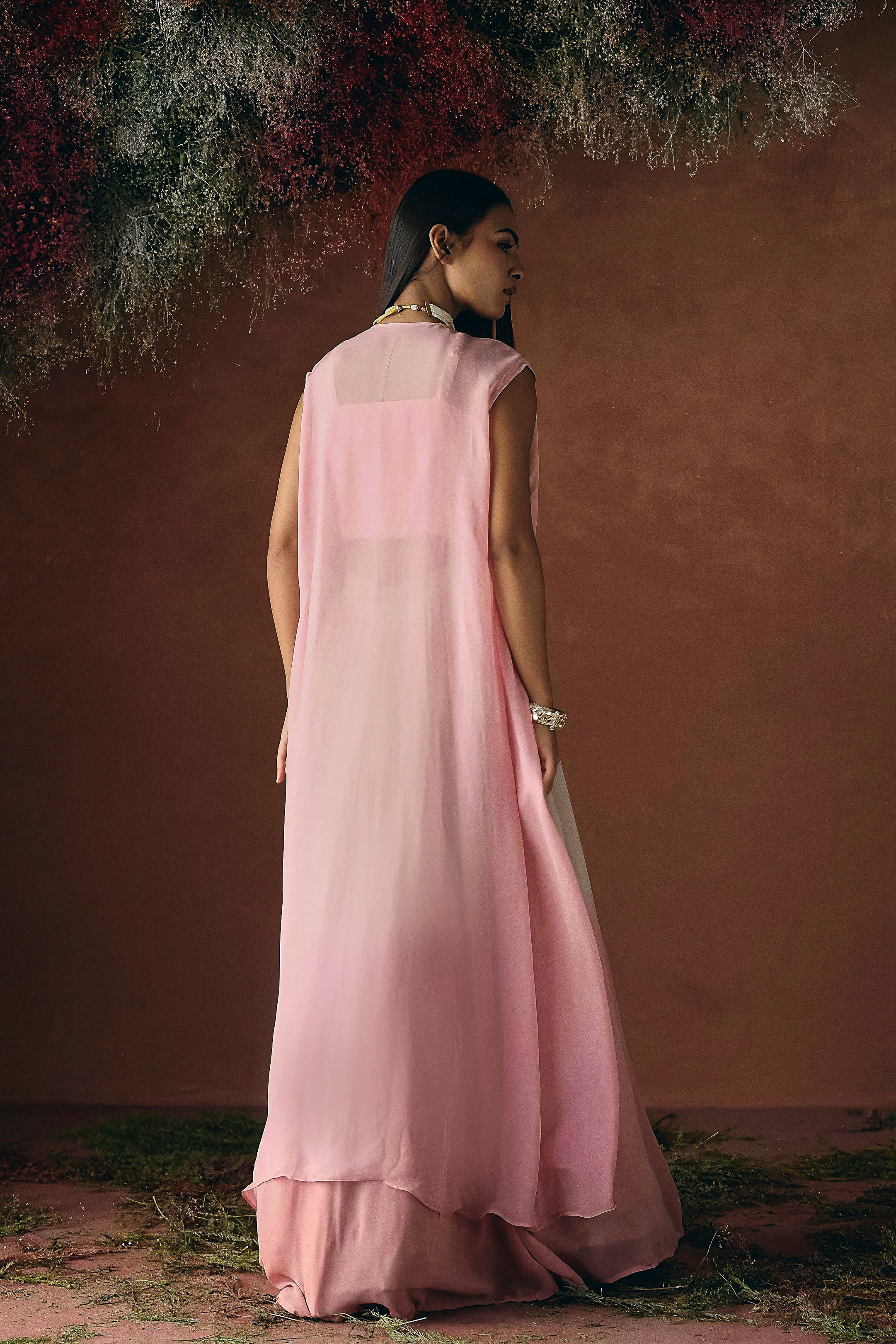 Soft Pink Embellished Georgette Silk Skirt Set