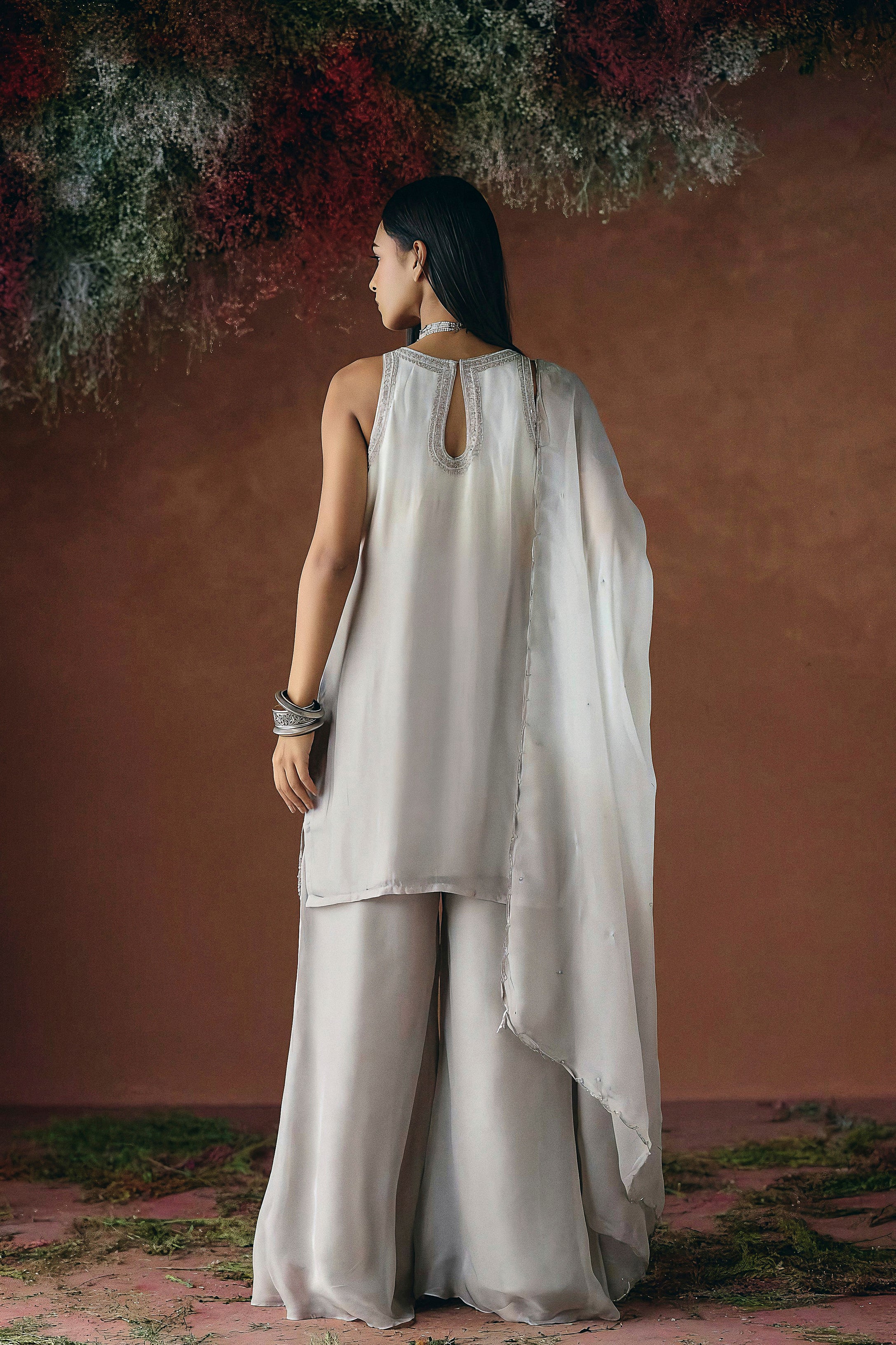 Pearl Ivory Embellished Soft Organza Palazzo Set