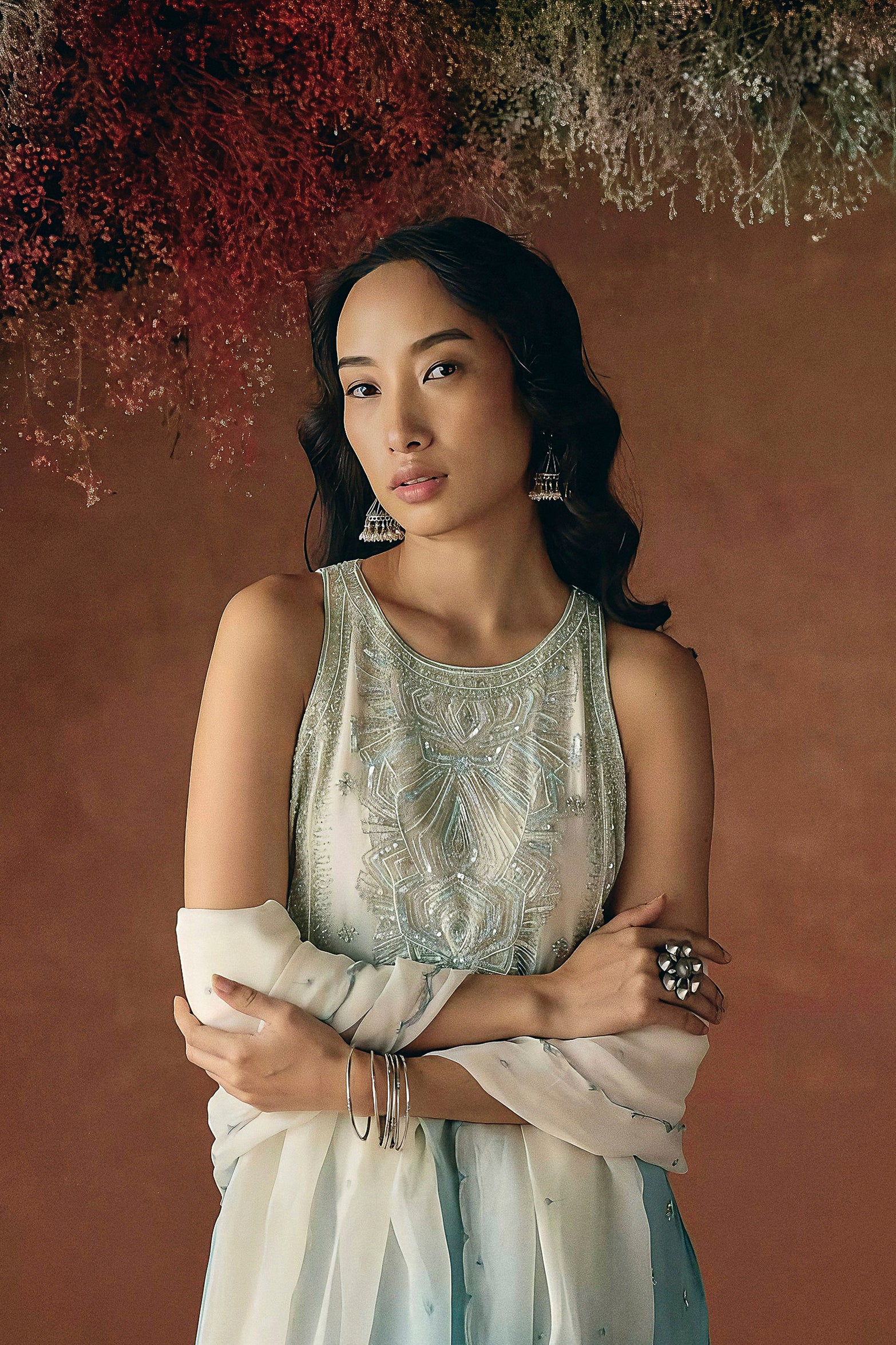 Sky Blue Embellished Soft Organza Palazzo Set