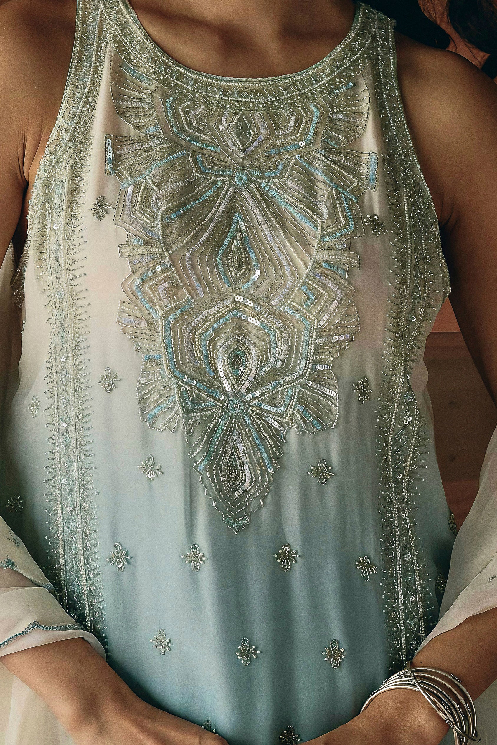 Sky Blue Embellished Soft Organza Palazzo Set