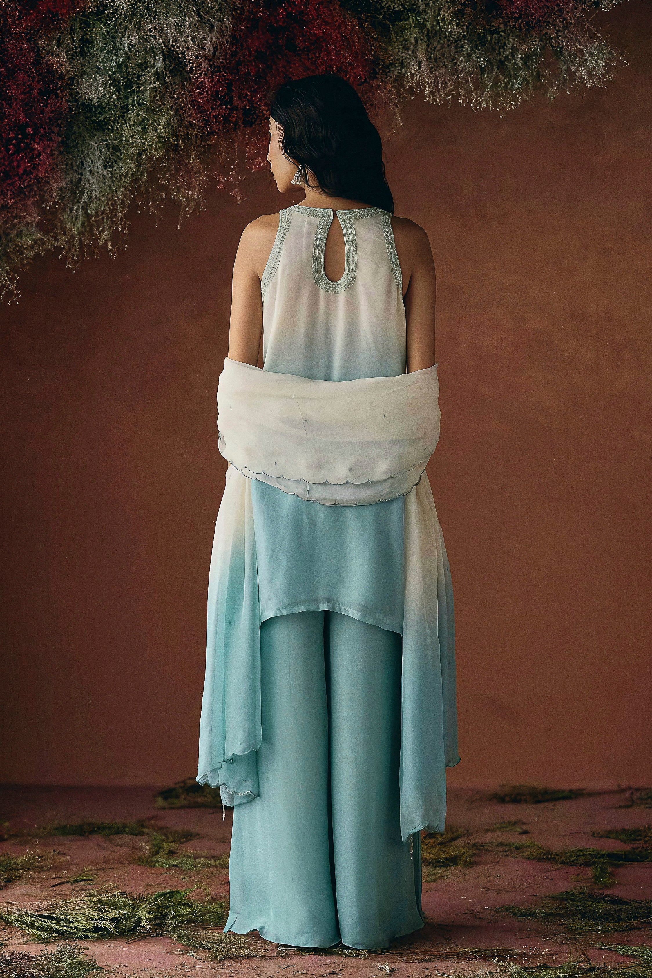 Sky Blue Embellished Soft Organza Palazzo Set